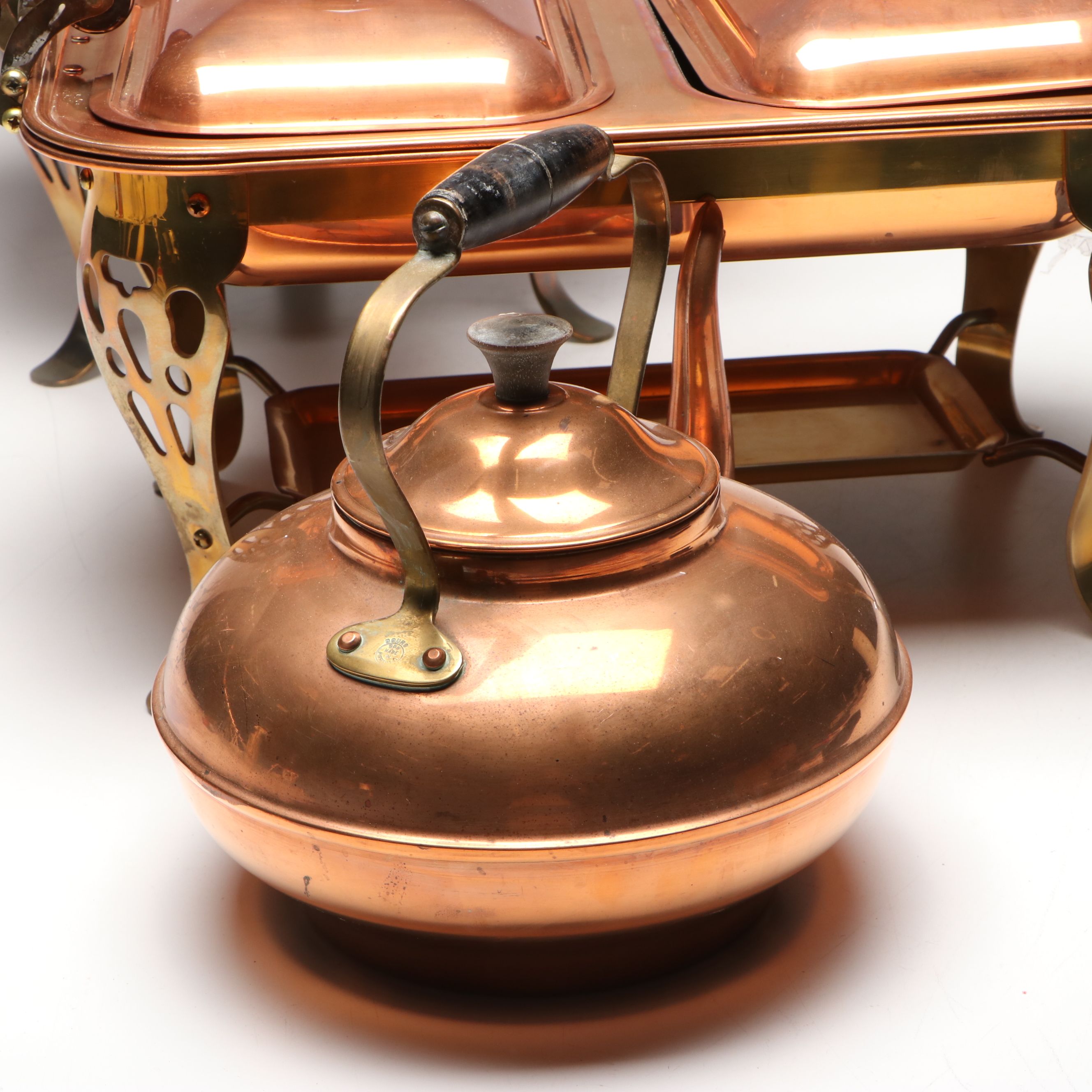 Douro Copper Teapot with Copper Chafing Dishes