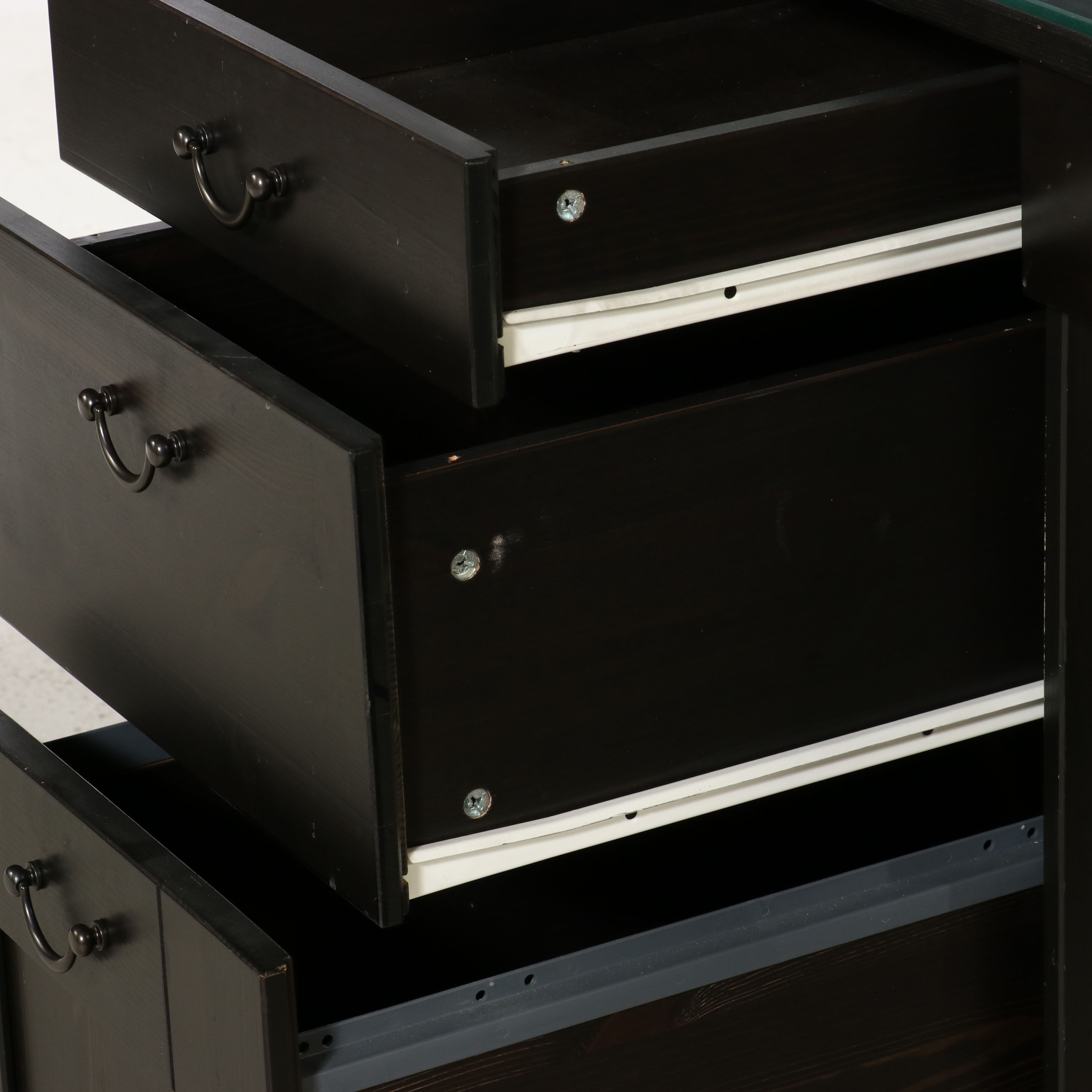 Contemporary Ebonized Wood Kneehole Desk with Glass Top