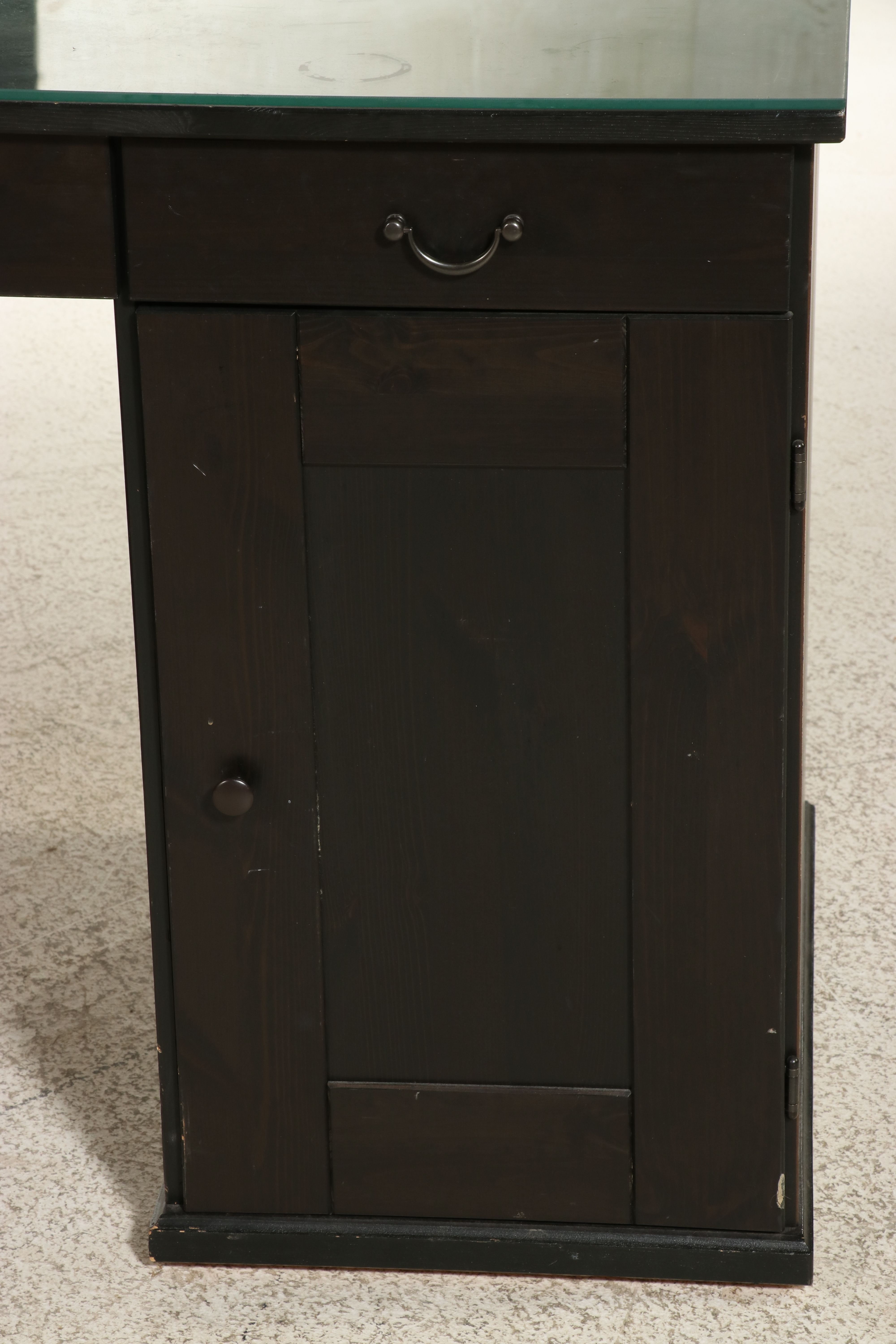 Contemporary Ebonized Wood Kneehole Desk with Glass Top