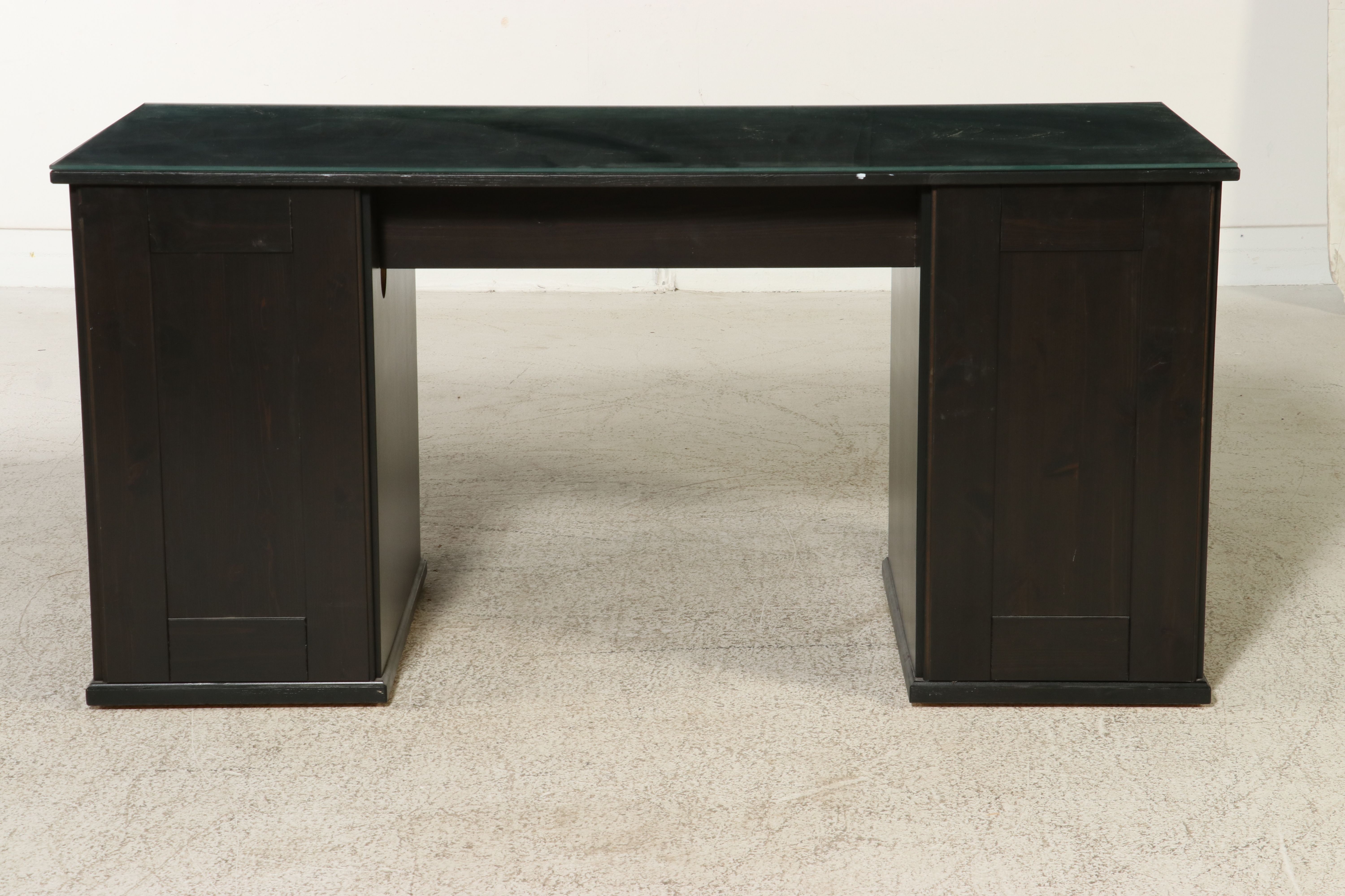 Contemporary Ebonized Wood Kneehole Desk with Glass Top