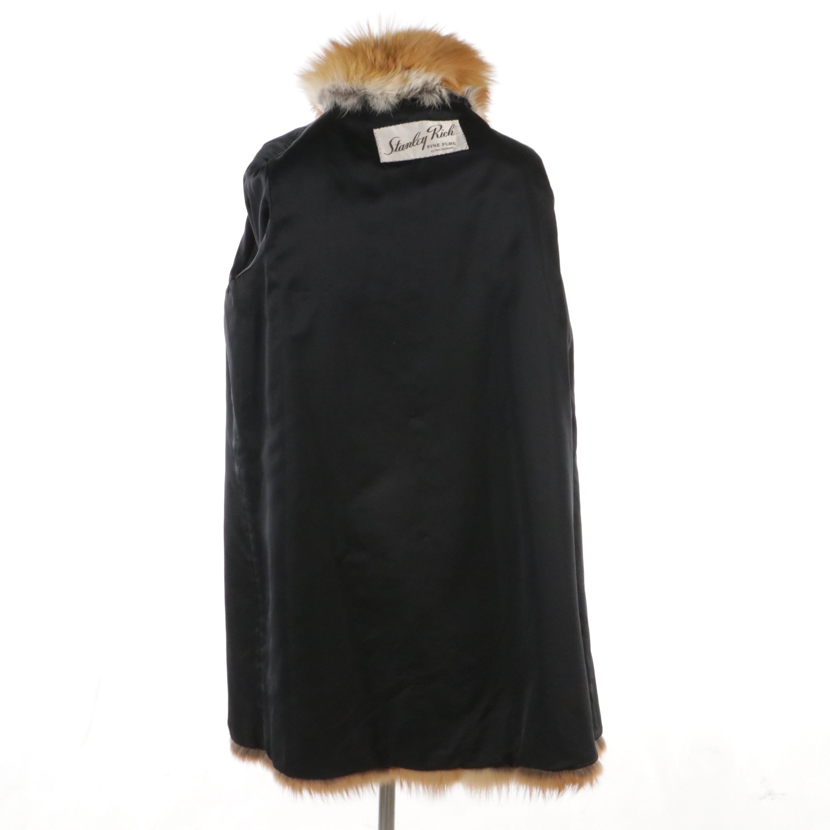 Stanley Rich Fine Furs Vintage Grey Fox Fur Coat with Red Fox Trim