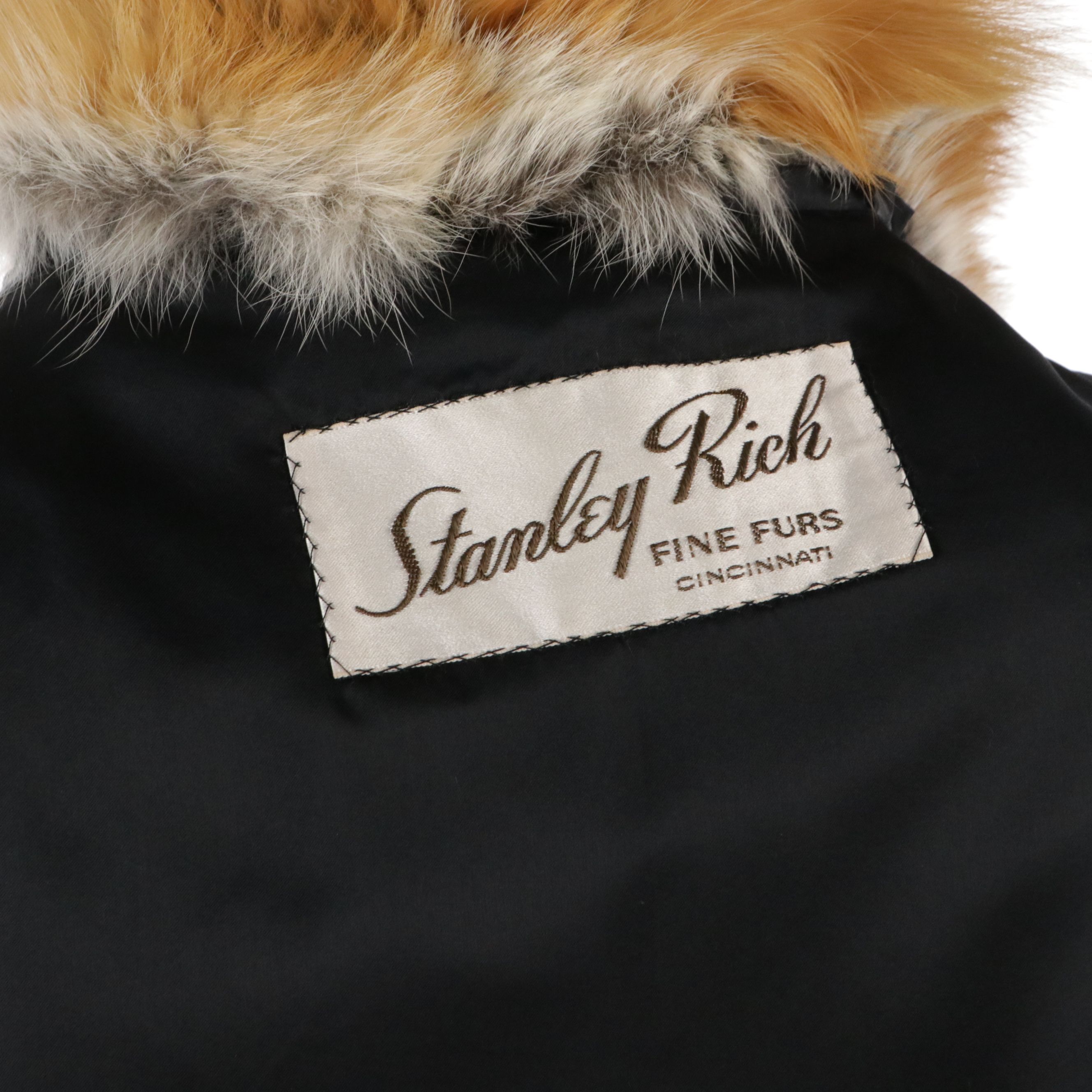 Stanley Rich Fine Furs Vintage Grey Fox Fur Coat with Red Fox Trim