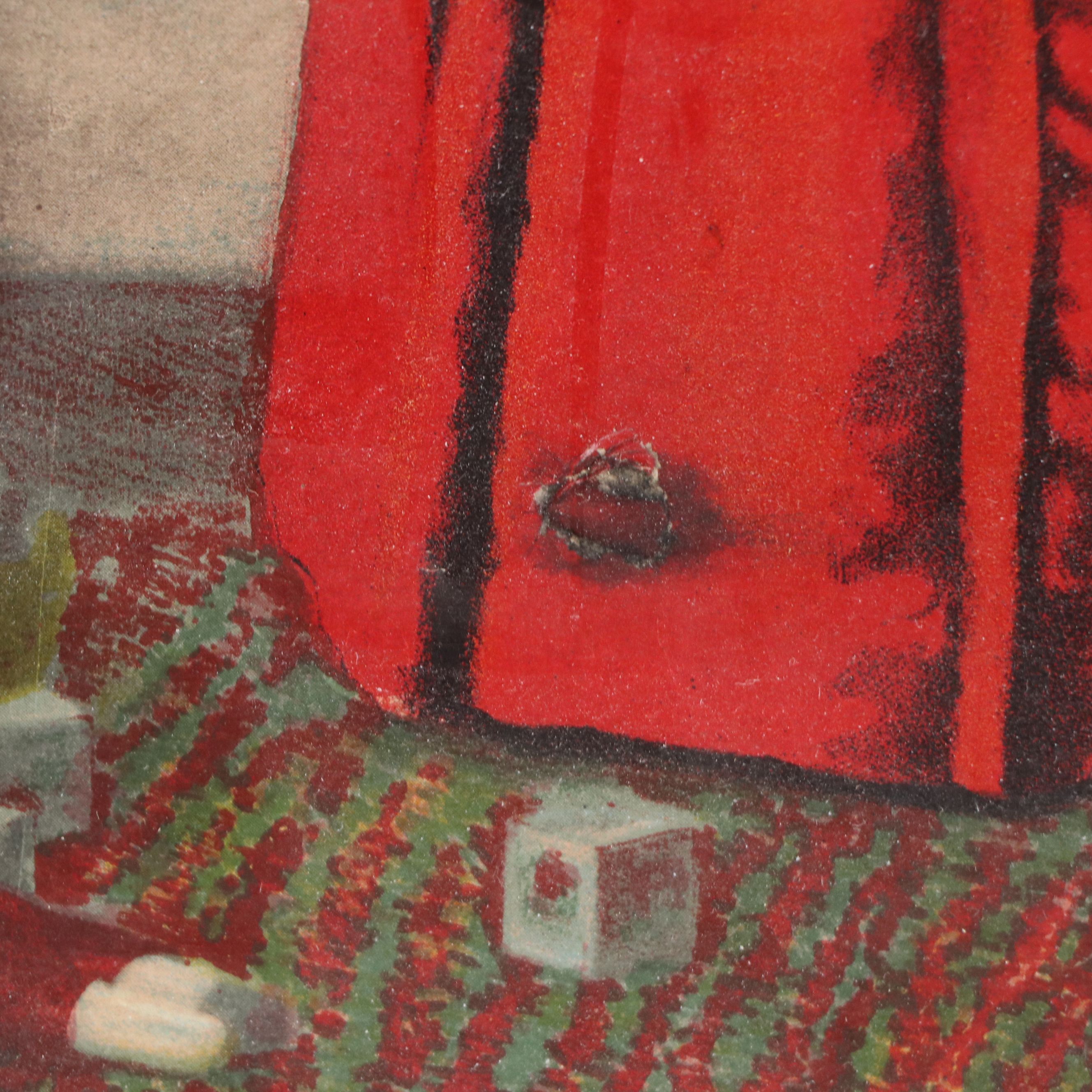 Hand-Colored Rotogravure of Soldier Leaving His Family, Early 20th Century