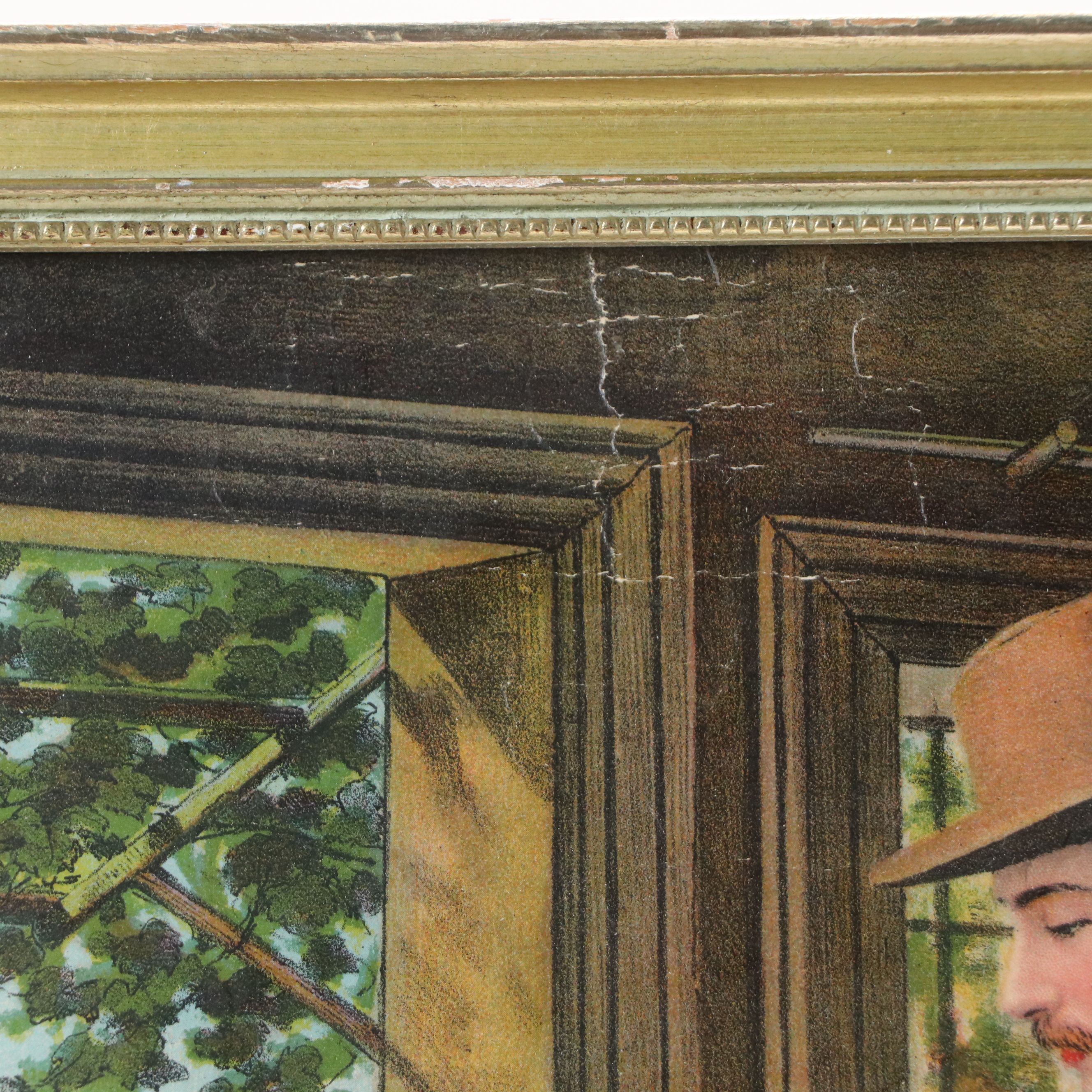 Hand-Colored Rotogravure of Soldier Leaving His Family, Early 20th Century