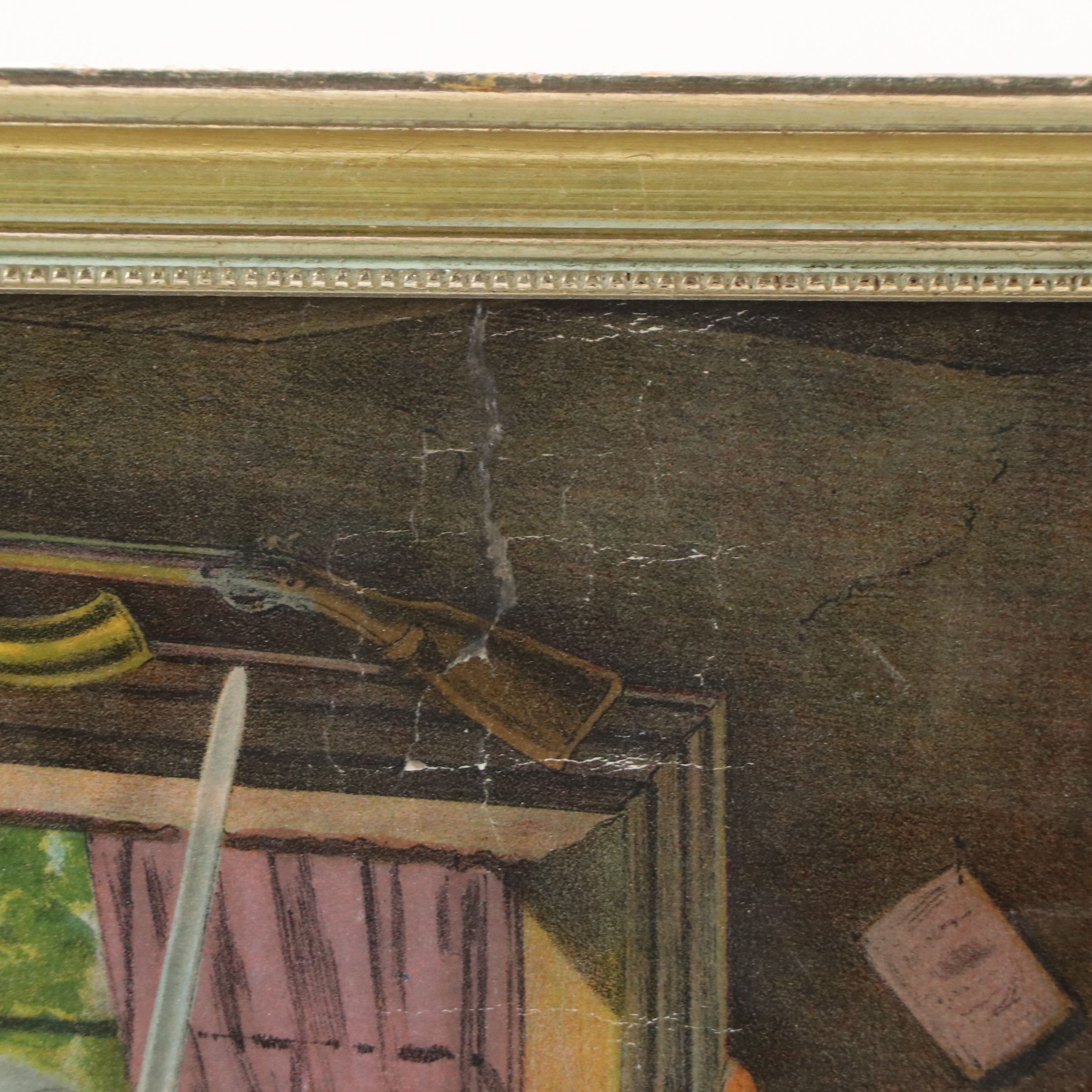 Hand-Colored Rotogravure of Soldier Leaving His Family, Early 20th Century