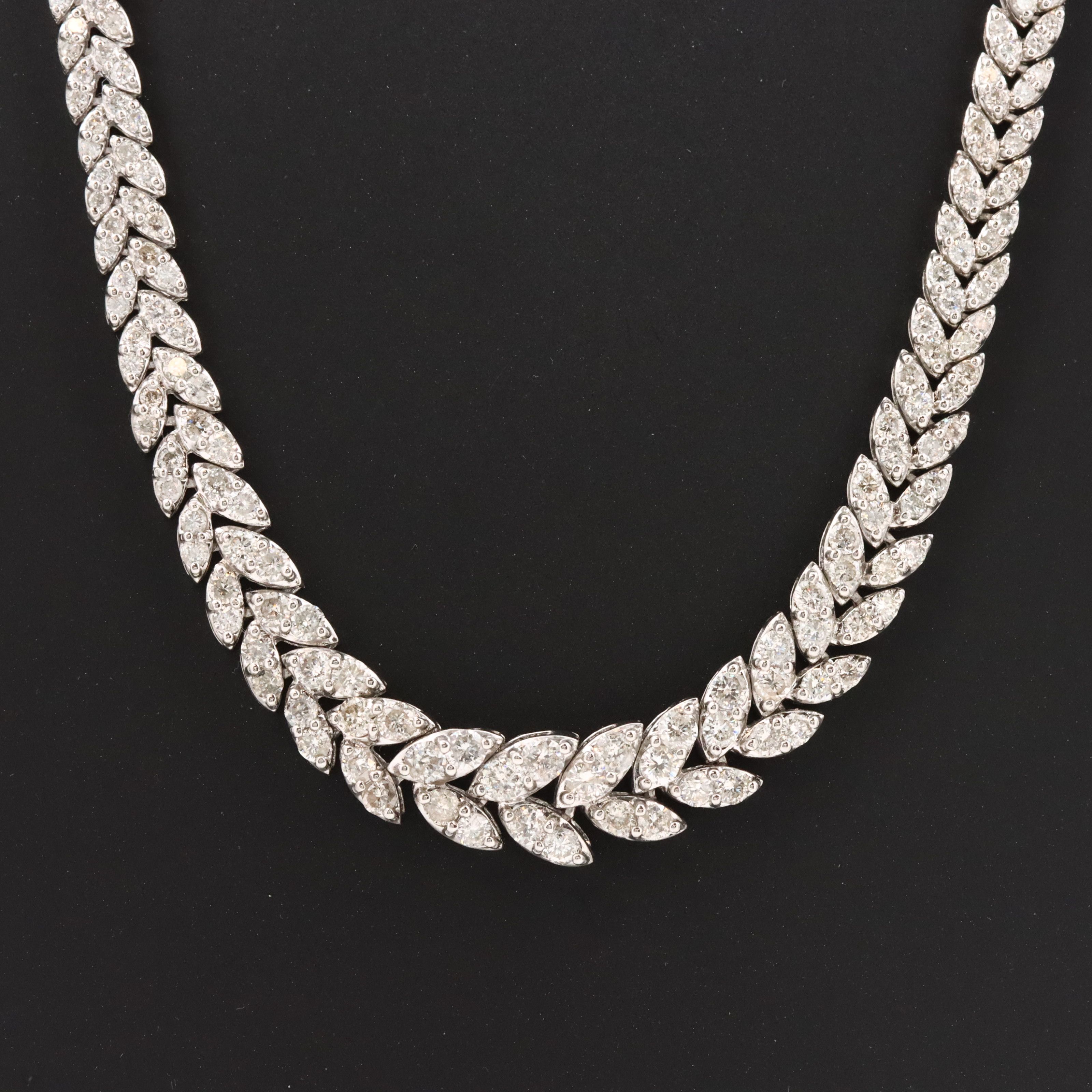 Platinum 10.00 CTW Diamond Graduated Laurel Leaf Necklace