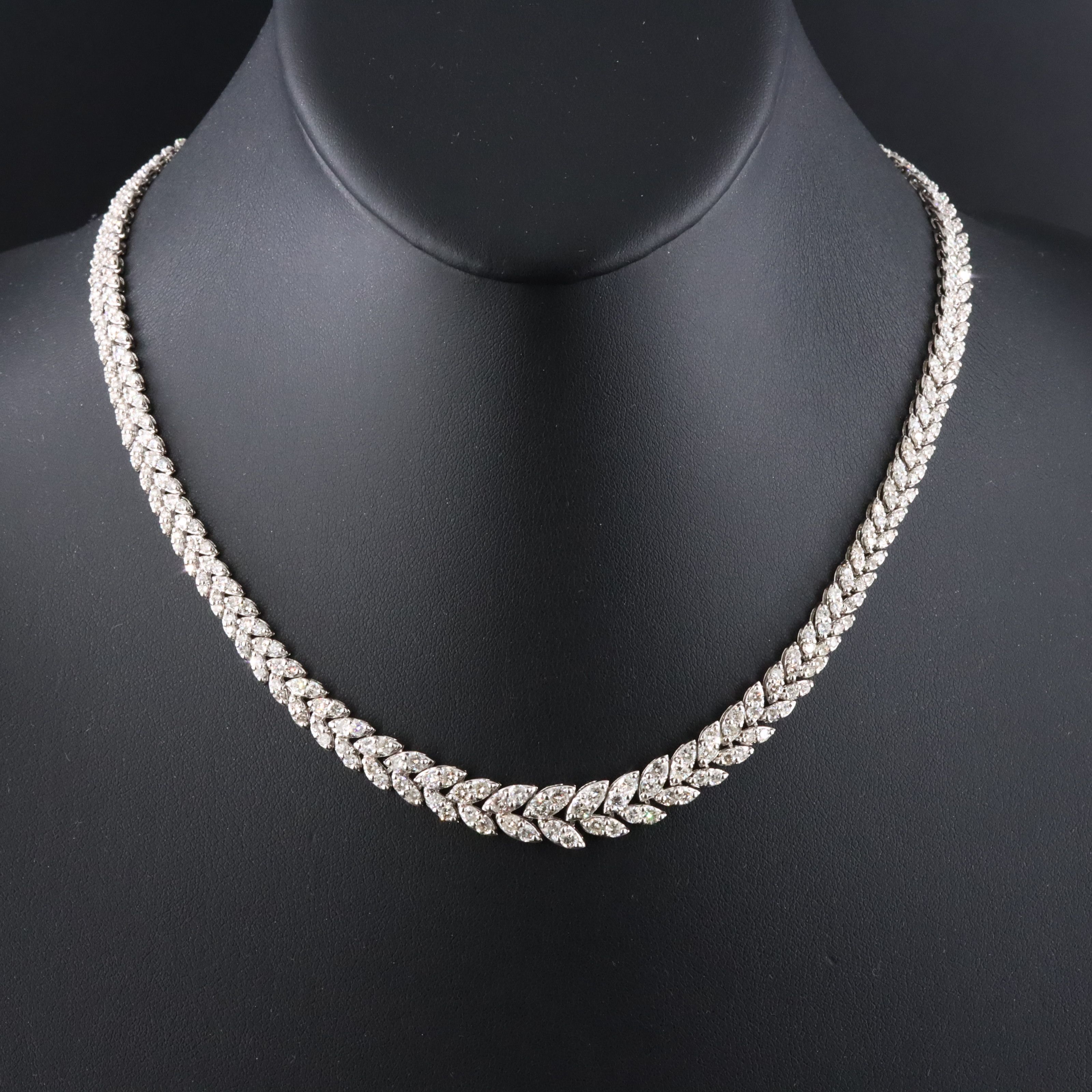 Platinum 10.00 CTW Diamond Graduated Laurel Leaf Necklace