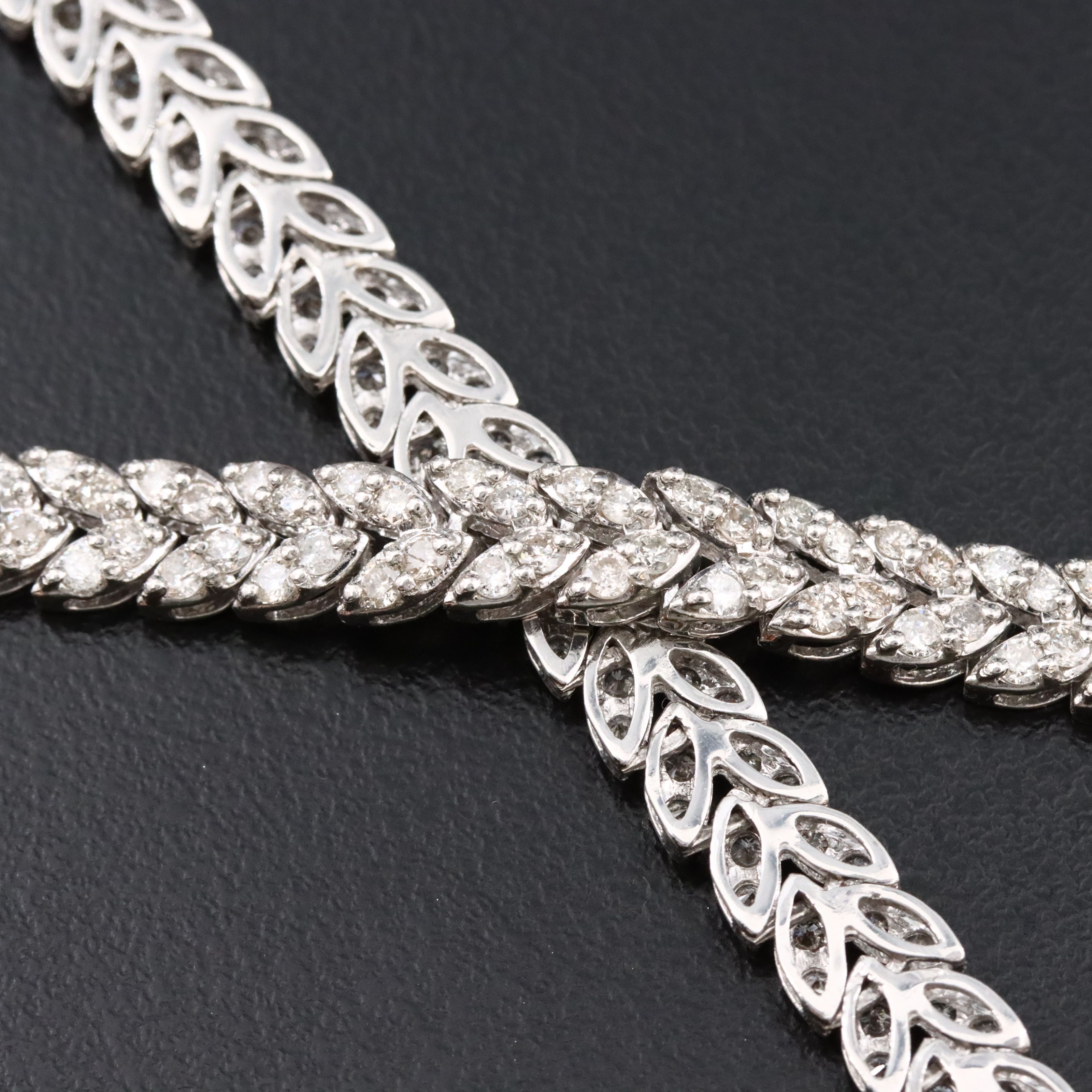 Platinum 10.00 CTW Diamond Graduated Laurel Leaf Necklace
