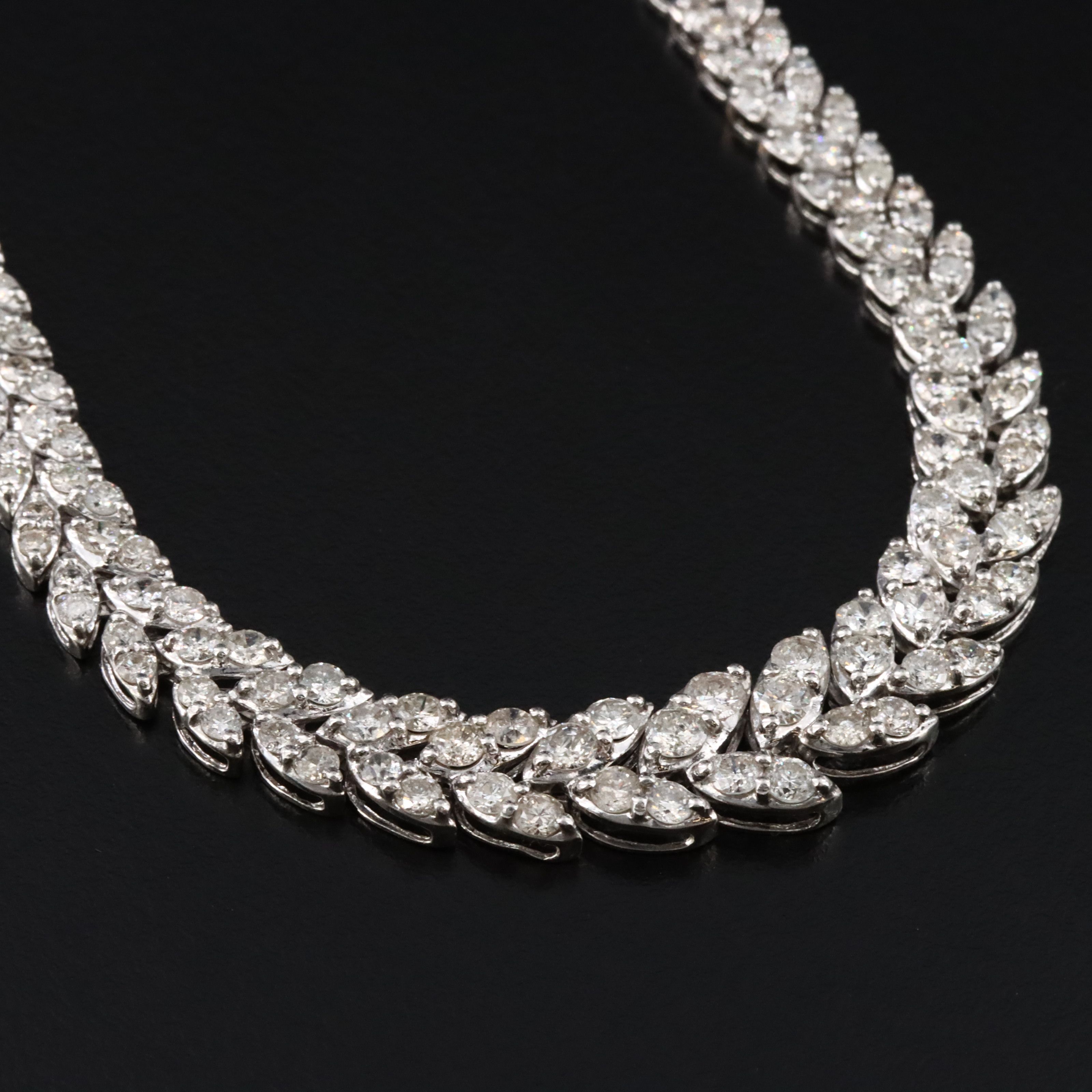 Platinum 10.00 CTW Diamond Graduated Laurel Leaf Necklace