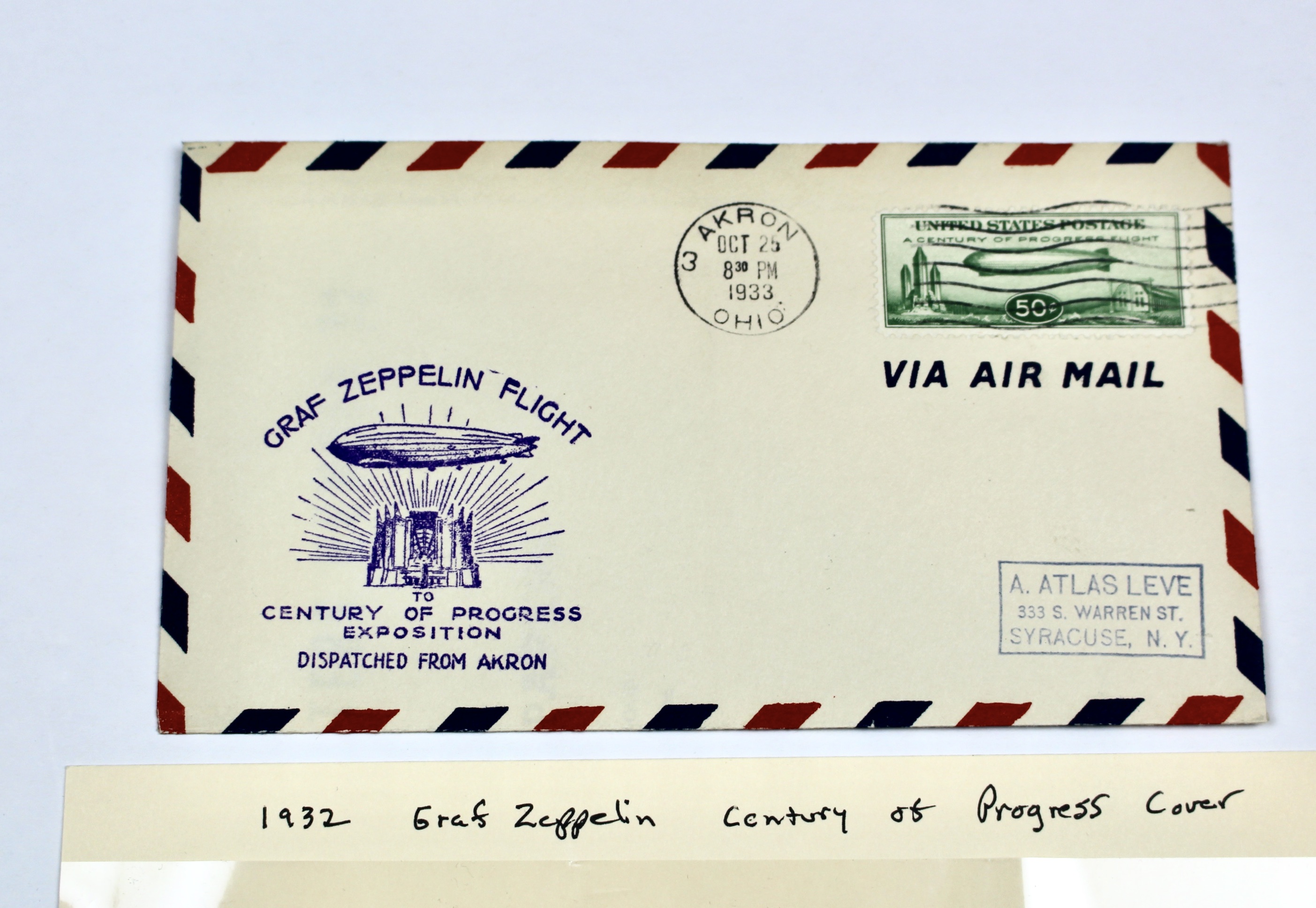 1933 Graf Zeppelin Century of Progress Postal Cover, Stamp C18