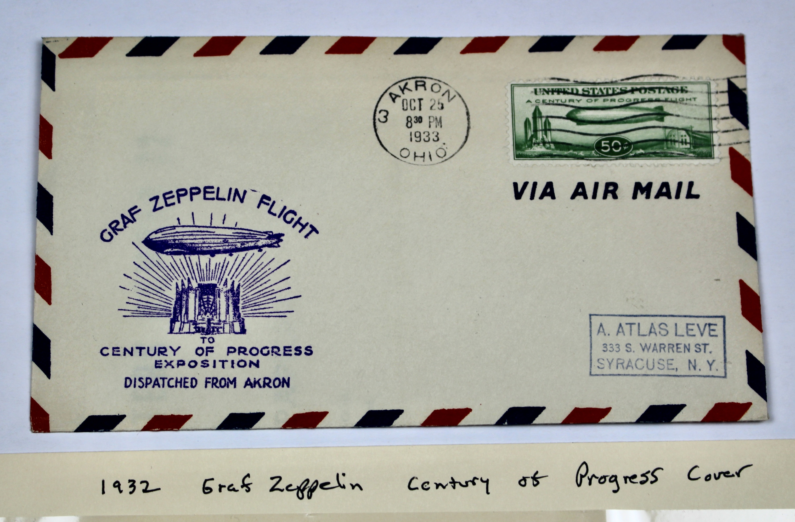 1933 Graf Zeppelin Century of Progress Postal Cover, Stamp C18