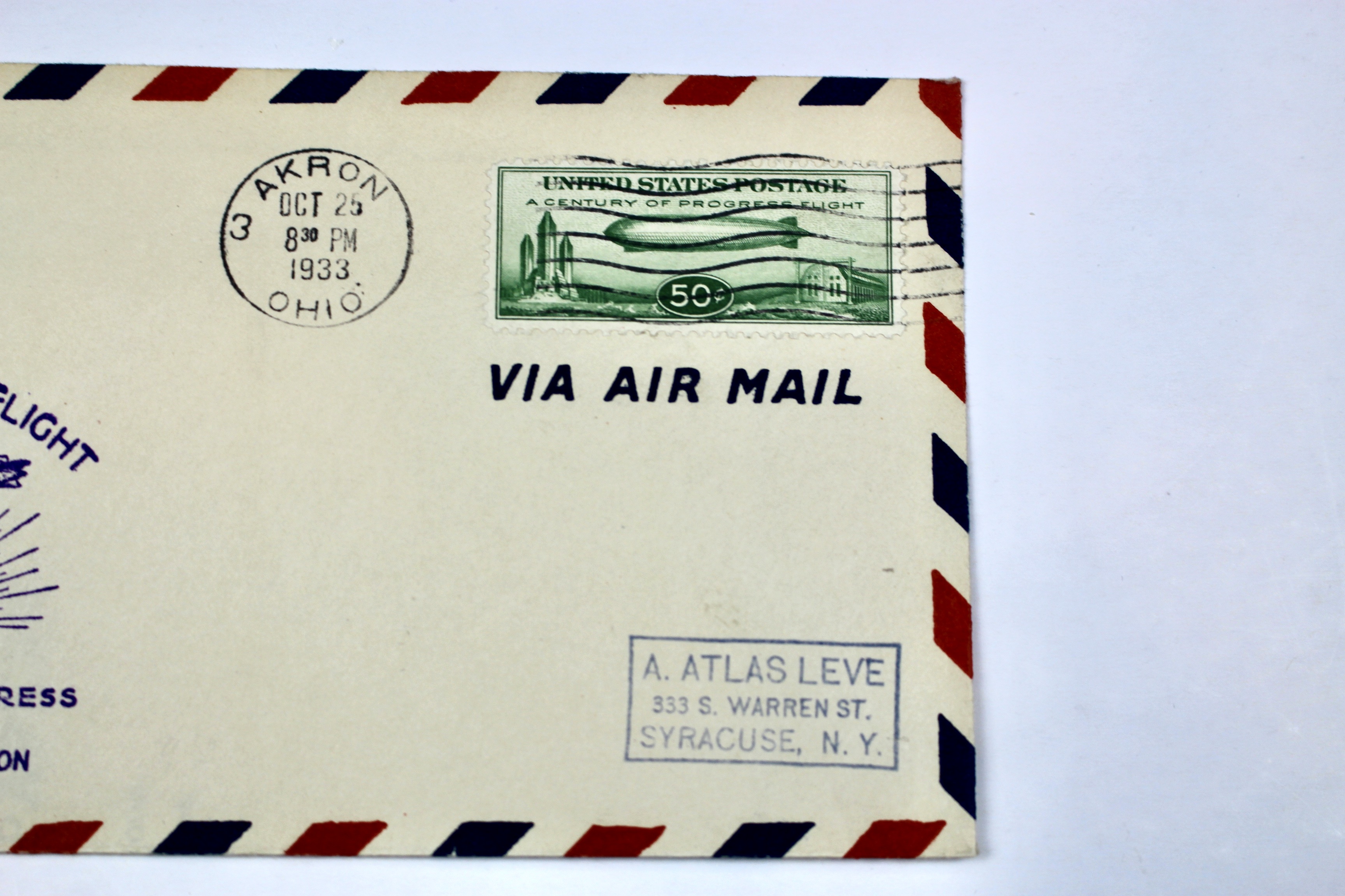 1933 Graf Zeppelin Century of Progress Postal Cover, Stamp C18