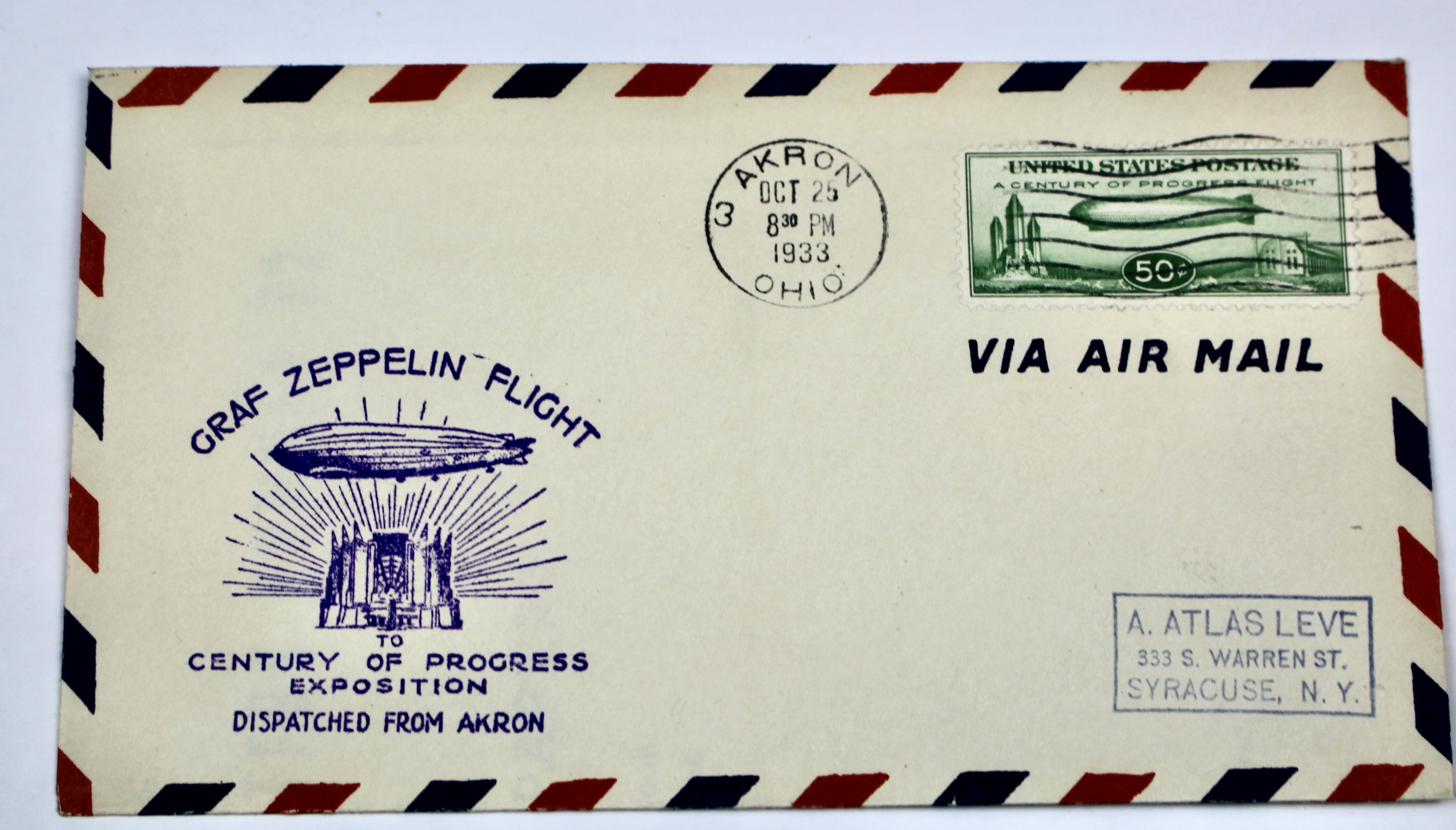 1933 Graf Zeppelin Century of Progress Postal Cover, Stamp C18