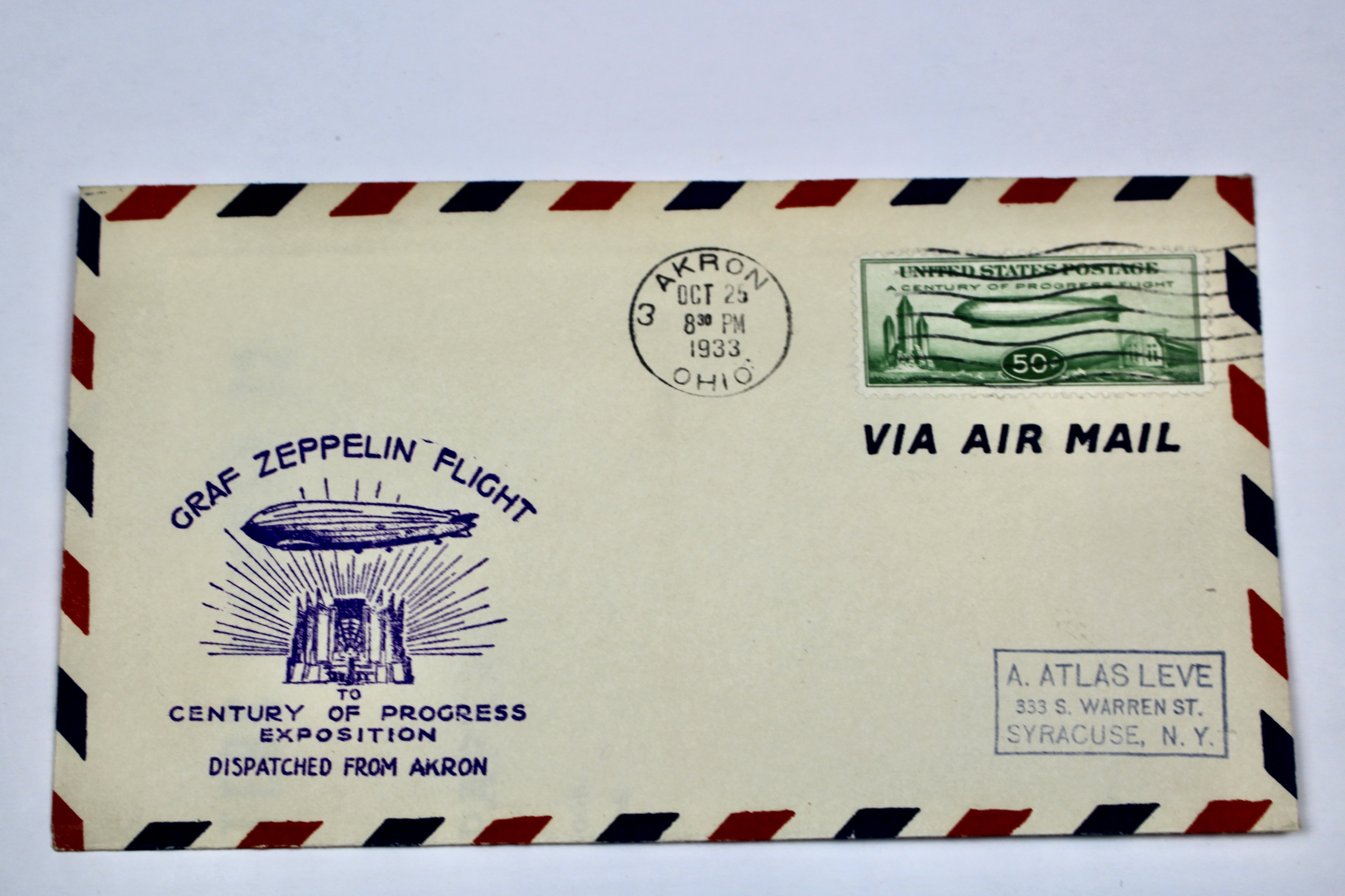 1933 Graf Zeppelin Century of Progress Postal Cover, Stamp C18
