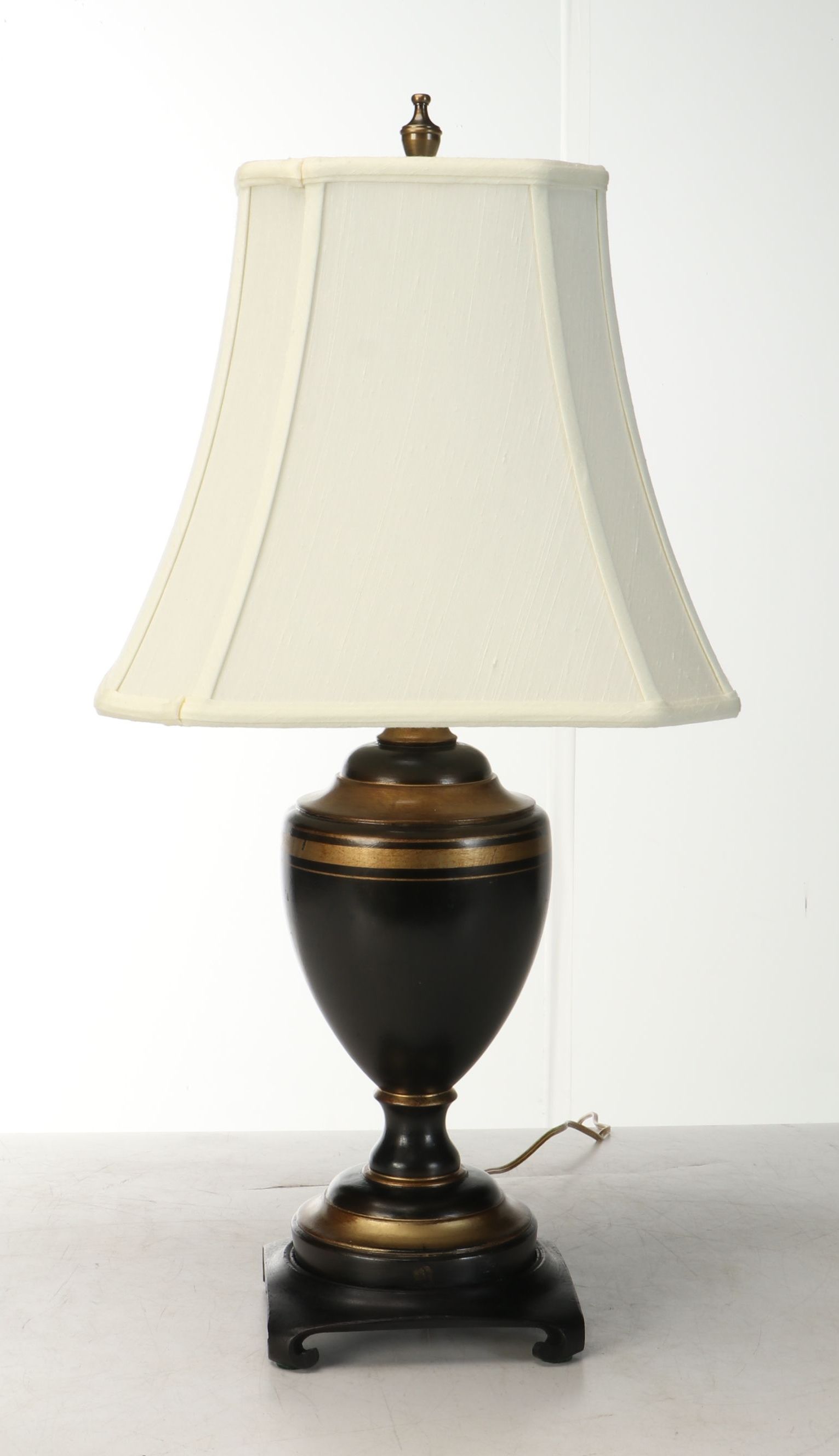 Neoclassical Style Gilt Banded Urn Table Lamp with Silk Shade