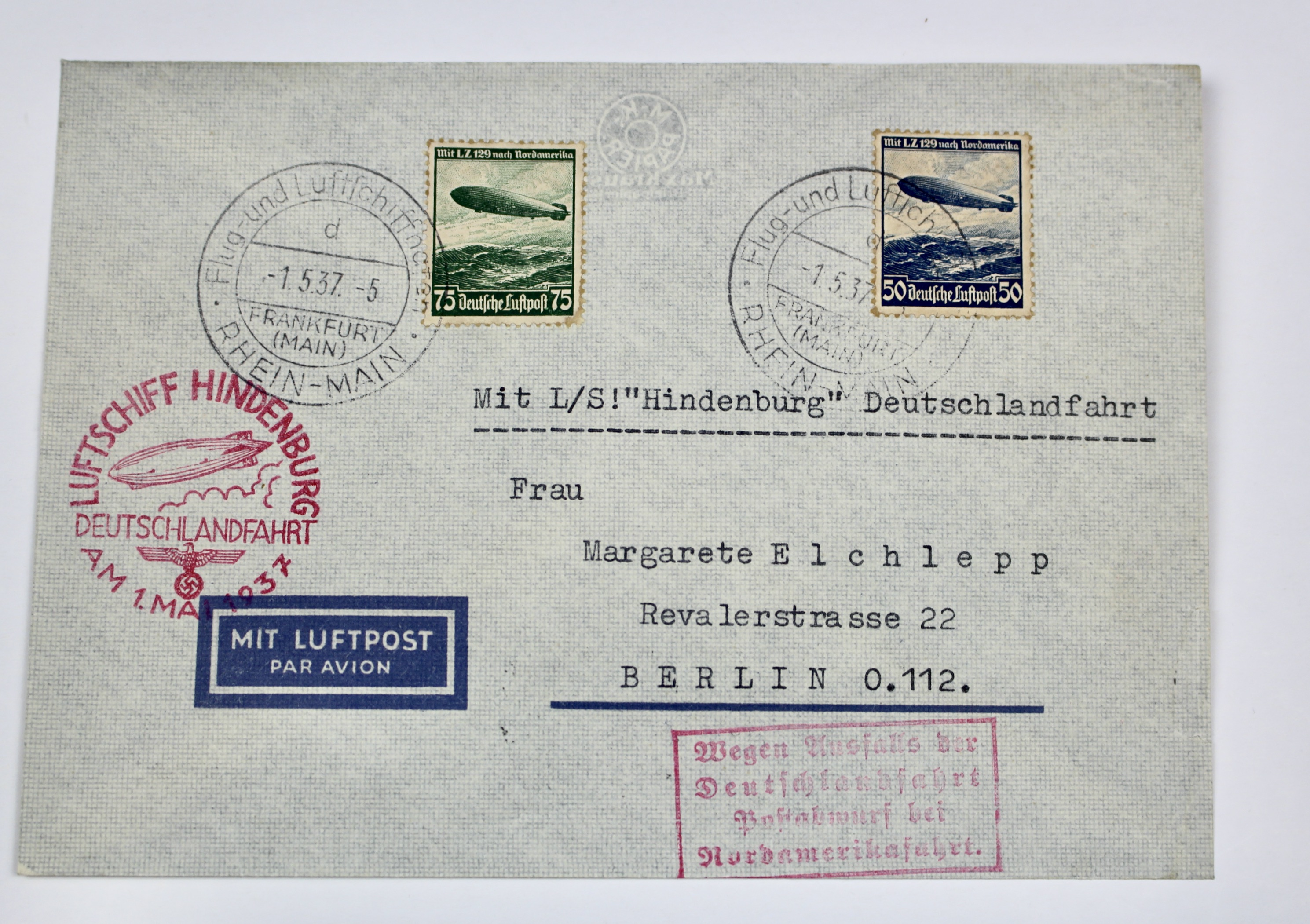 1937 Graf Zeppelin Hindenburg German Postal Cover