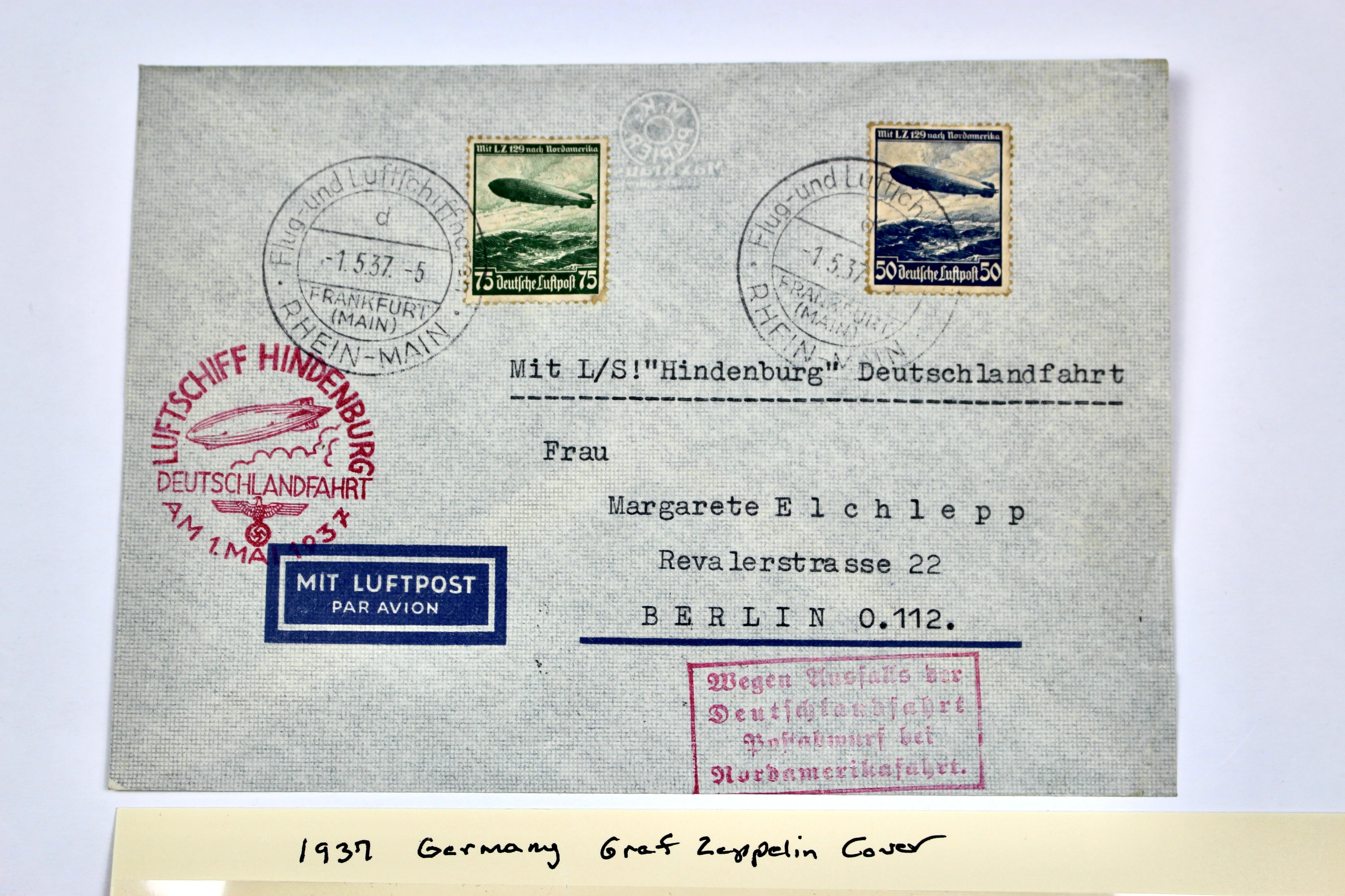 1937 Graf Zeppelin Hindenburg German Postal Cover
