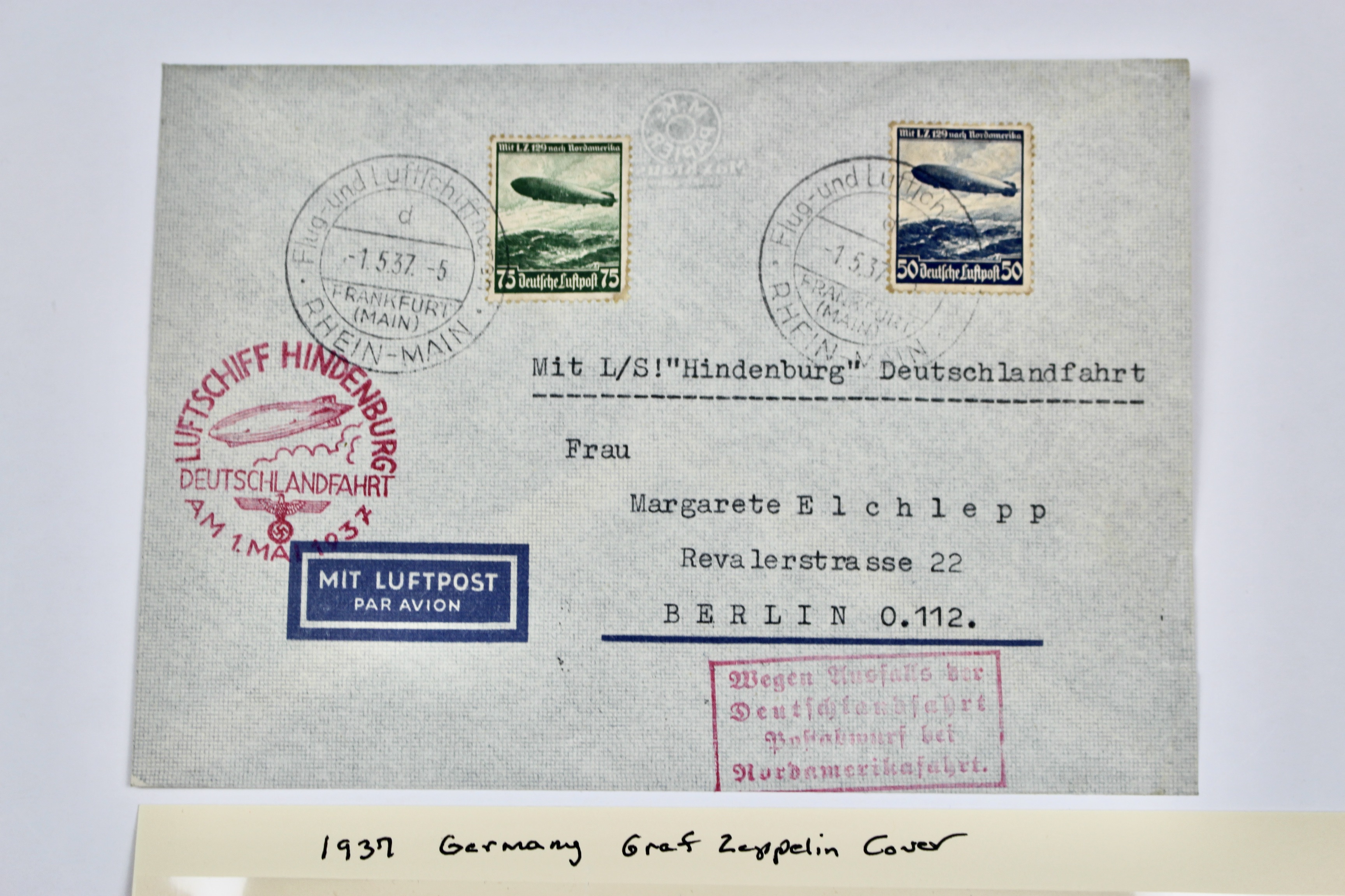 1937 Graf Zeppelin Hindenburg German Postal Cover