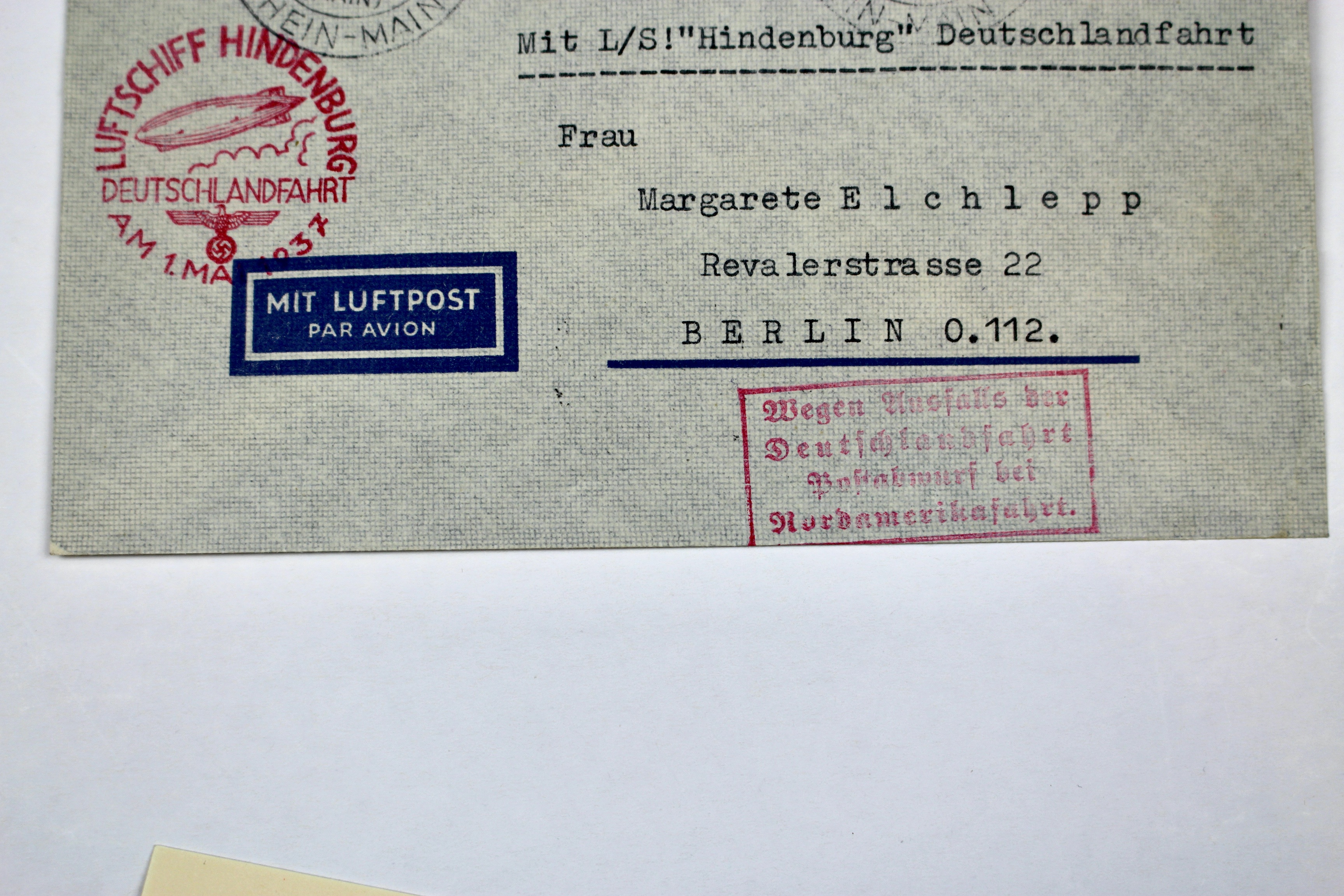 1937 Graf Zeppelin Hindenburg German Postal Cover