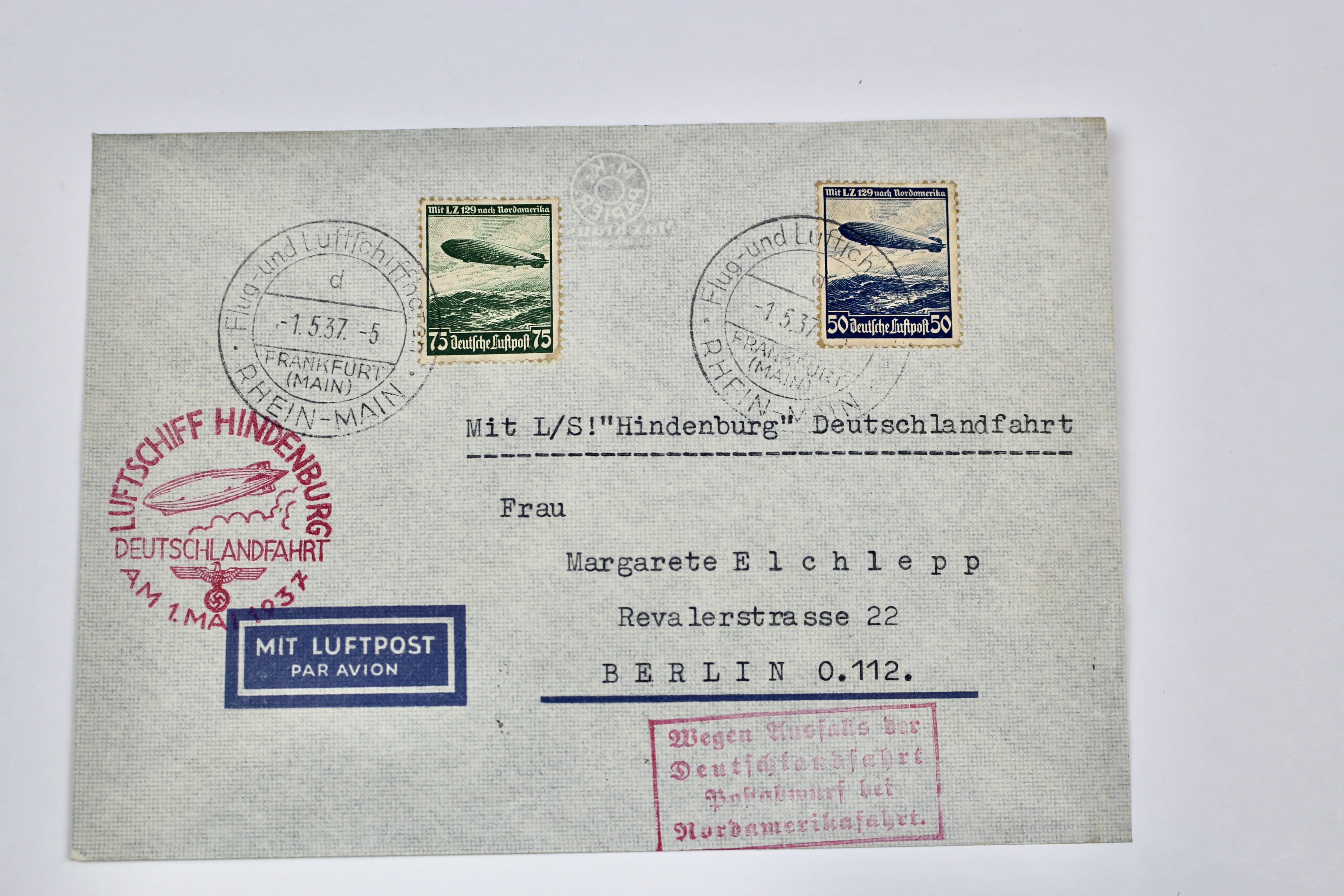 1937 Graf Zeppelin Hindenburg German Postal Cover