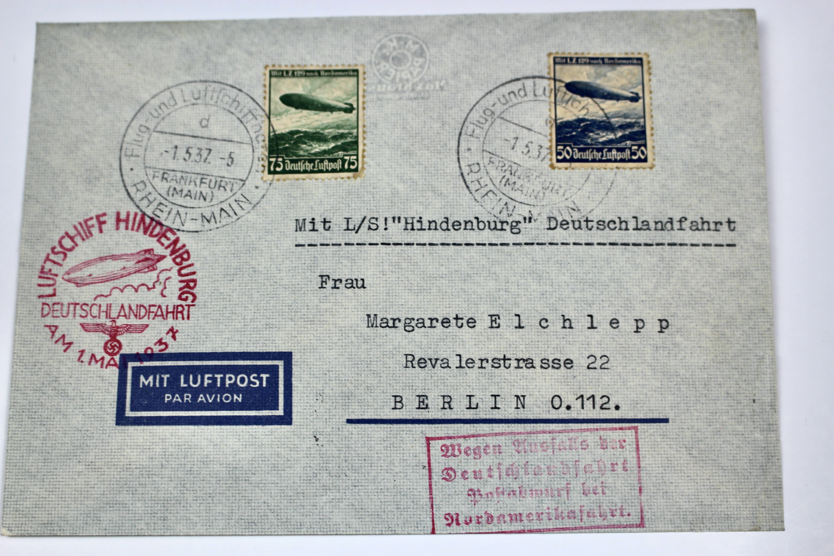 1937 Graf Zeppelin Hindenburg German Postal Cover