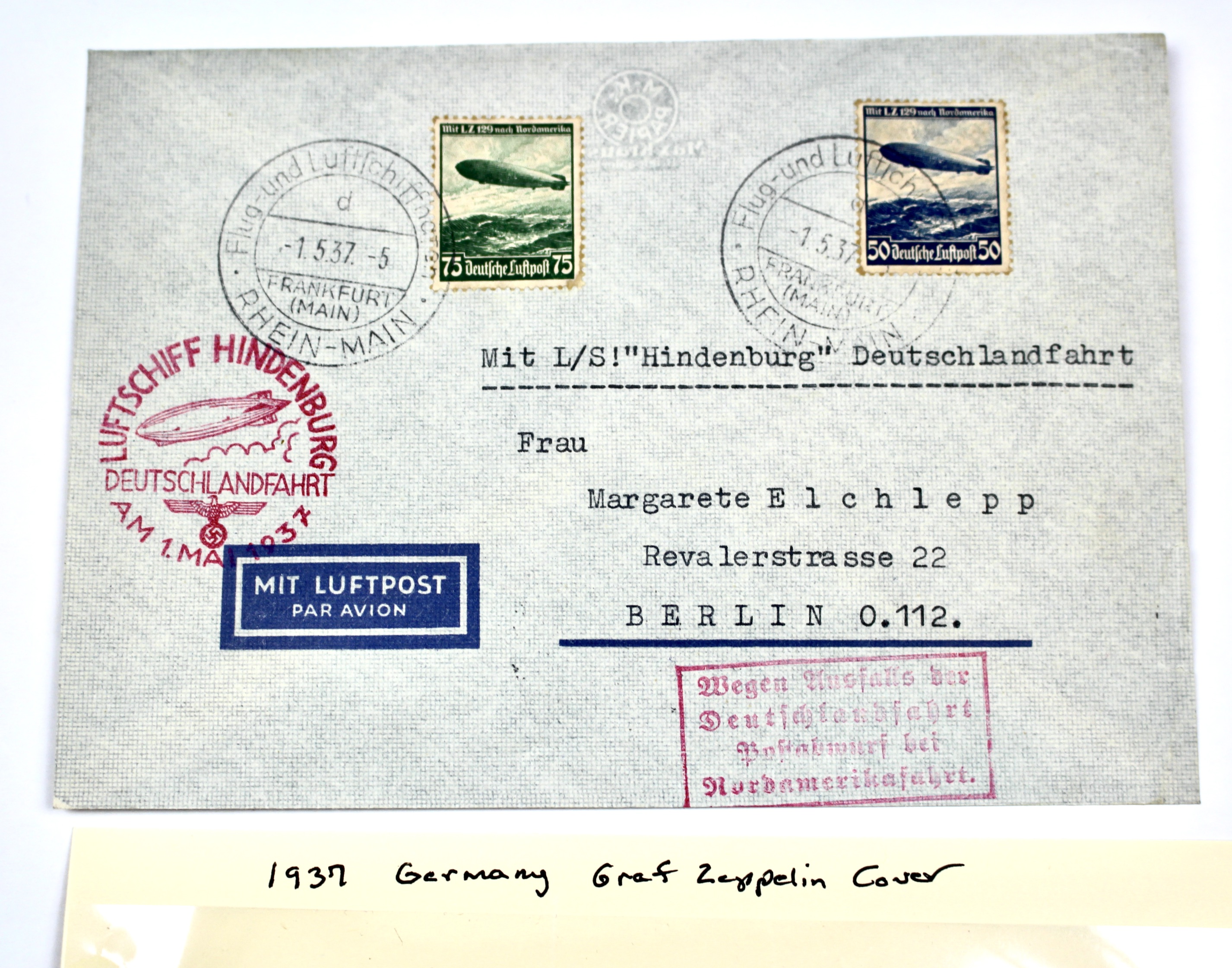 1937 Graf Zeppelin Hindenburg German Postal Cover