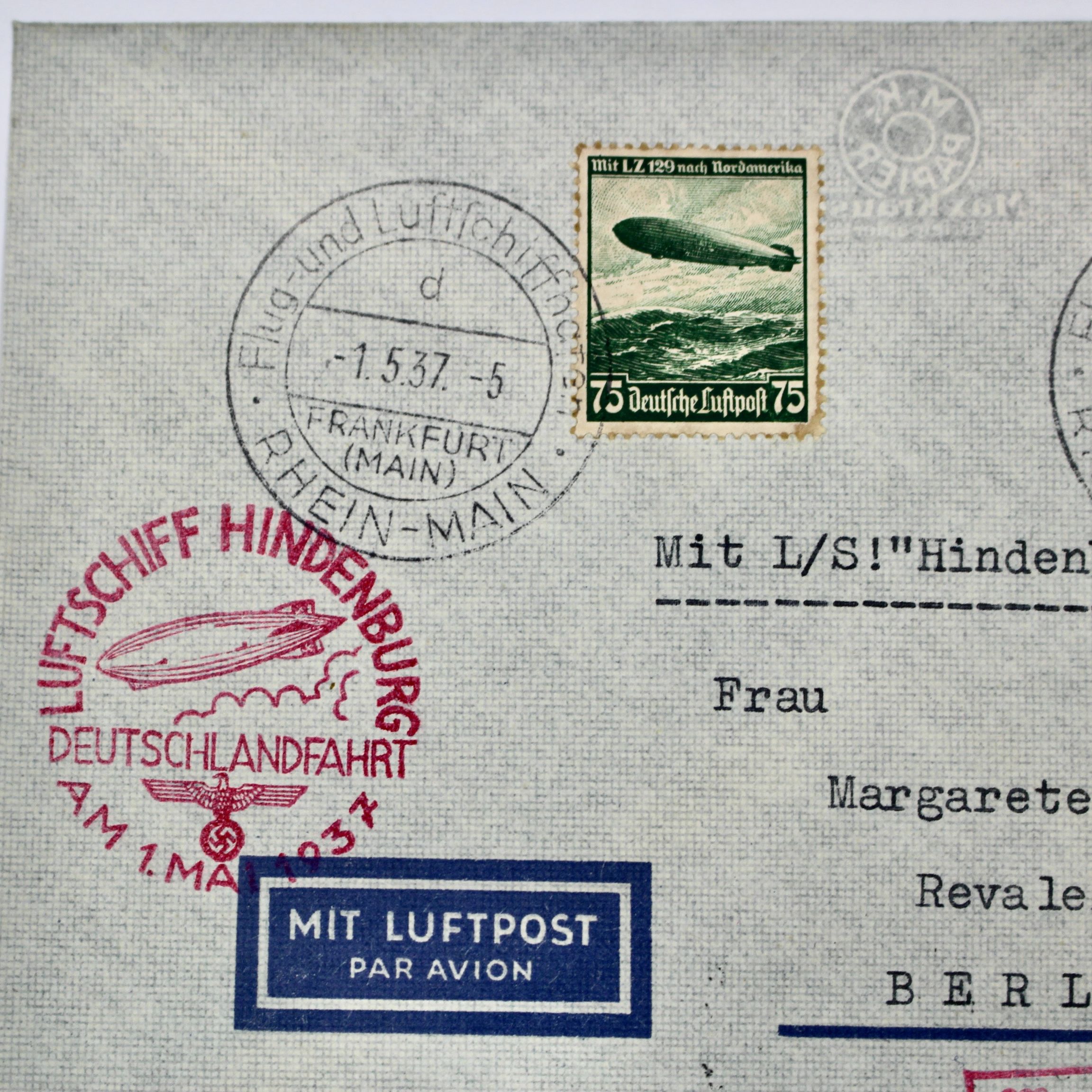 1937 Graf Zeppelin Hindenburg German Postal Cover