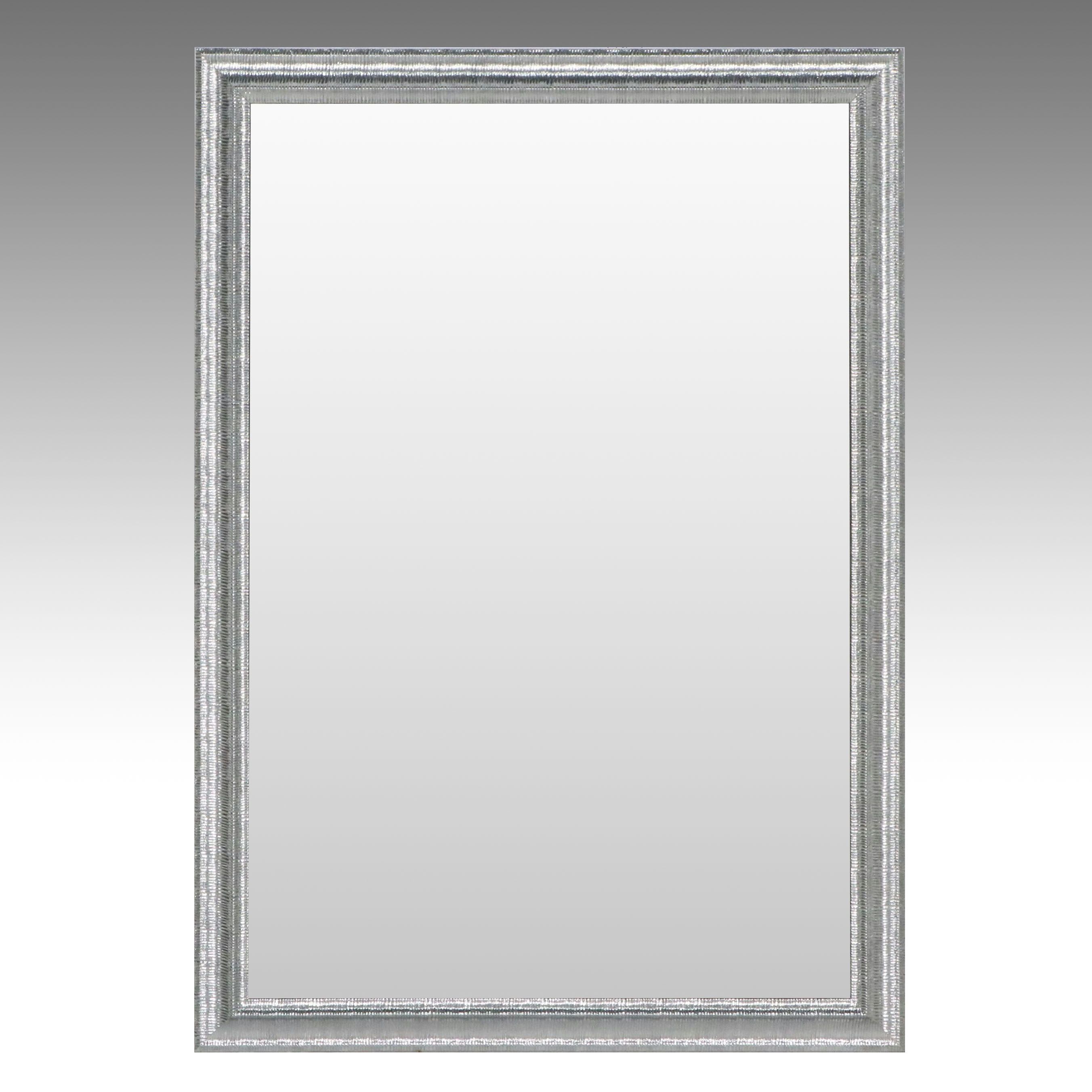 Contemporary Silvered Wooden Frame Rectangular Wall Mirror