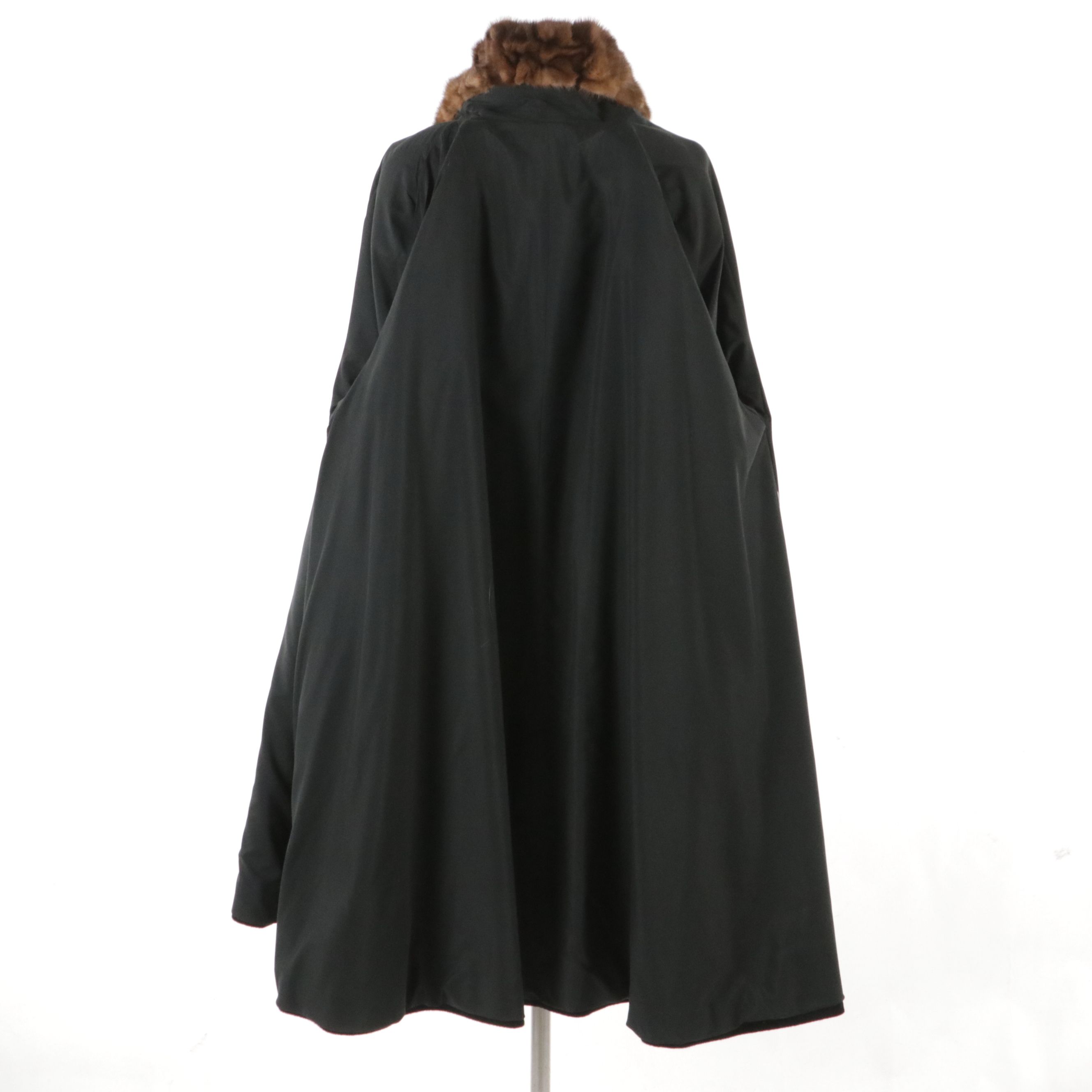 Black Wool/Cashmere Coat with Mink Fur Trimming
