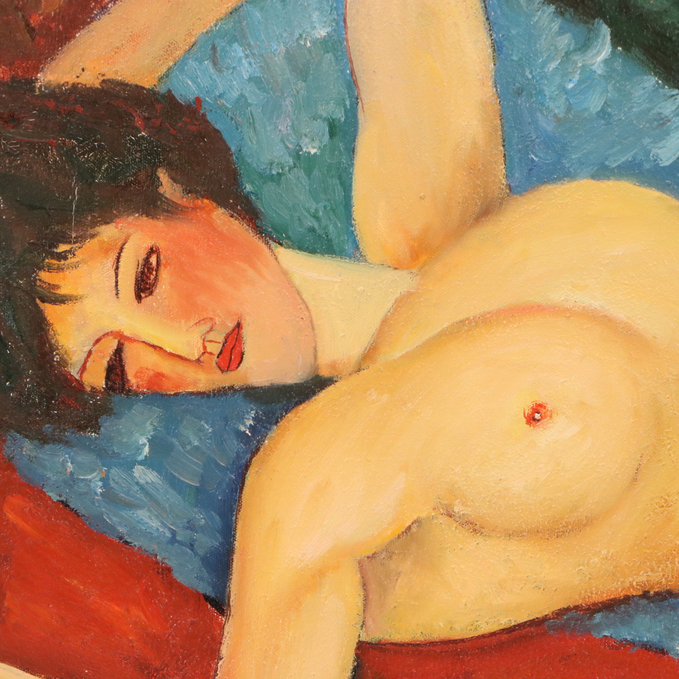 Oil Painting After Amedeo Modigliani "Nu Couché," Late 20th to 21st Century
