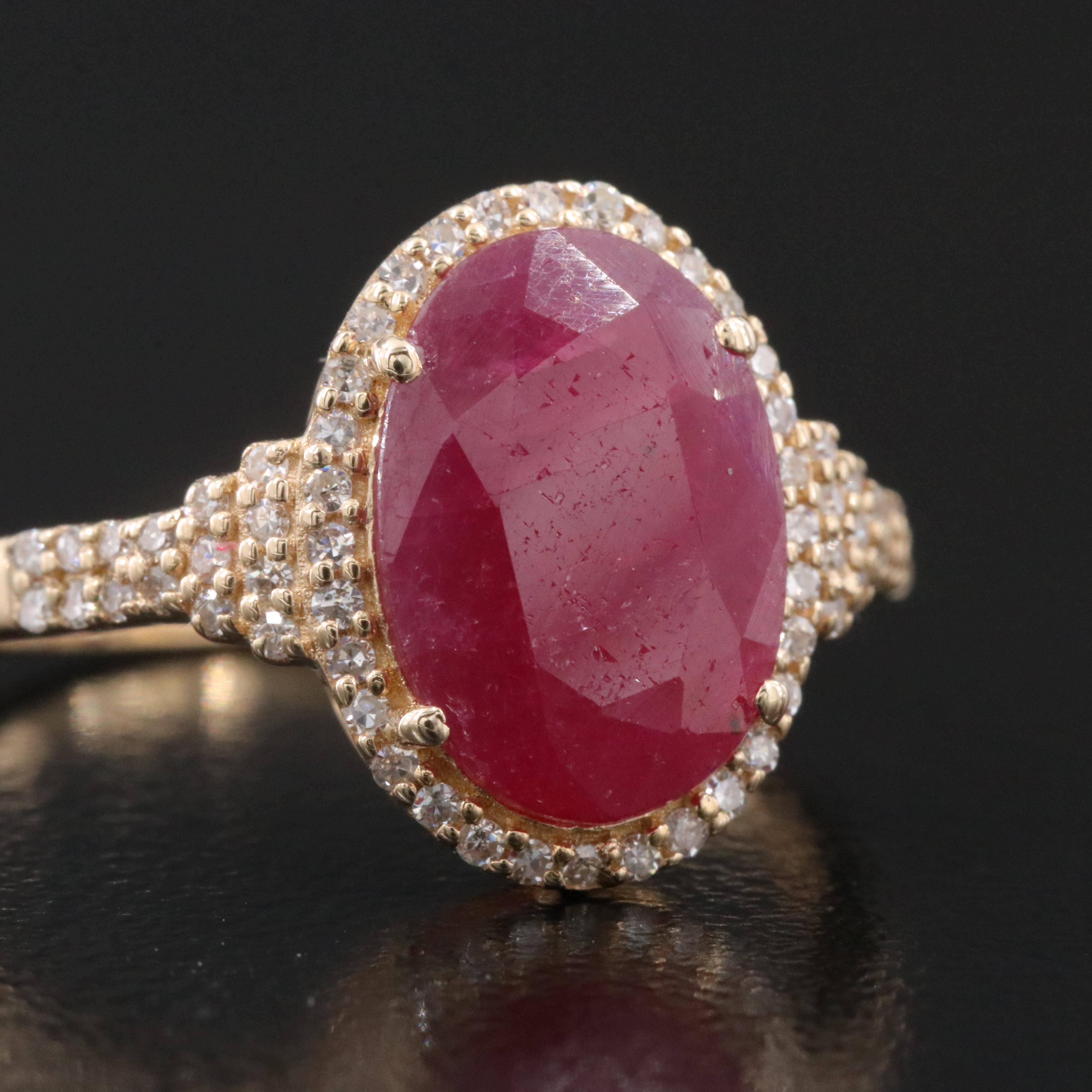 14K 1.39 CT Ruby and Diamond Halo Ring