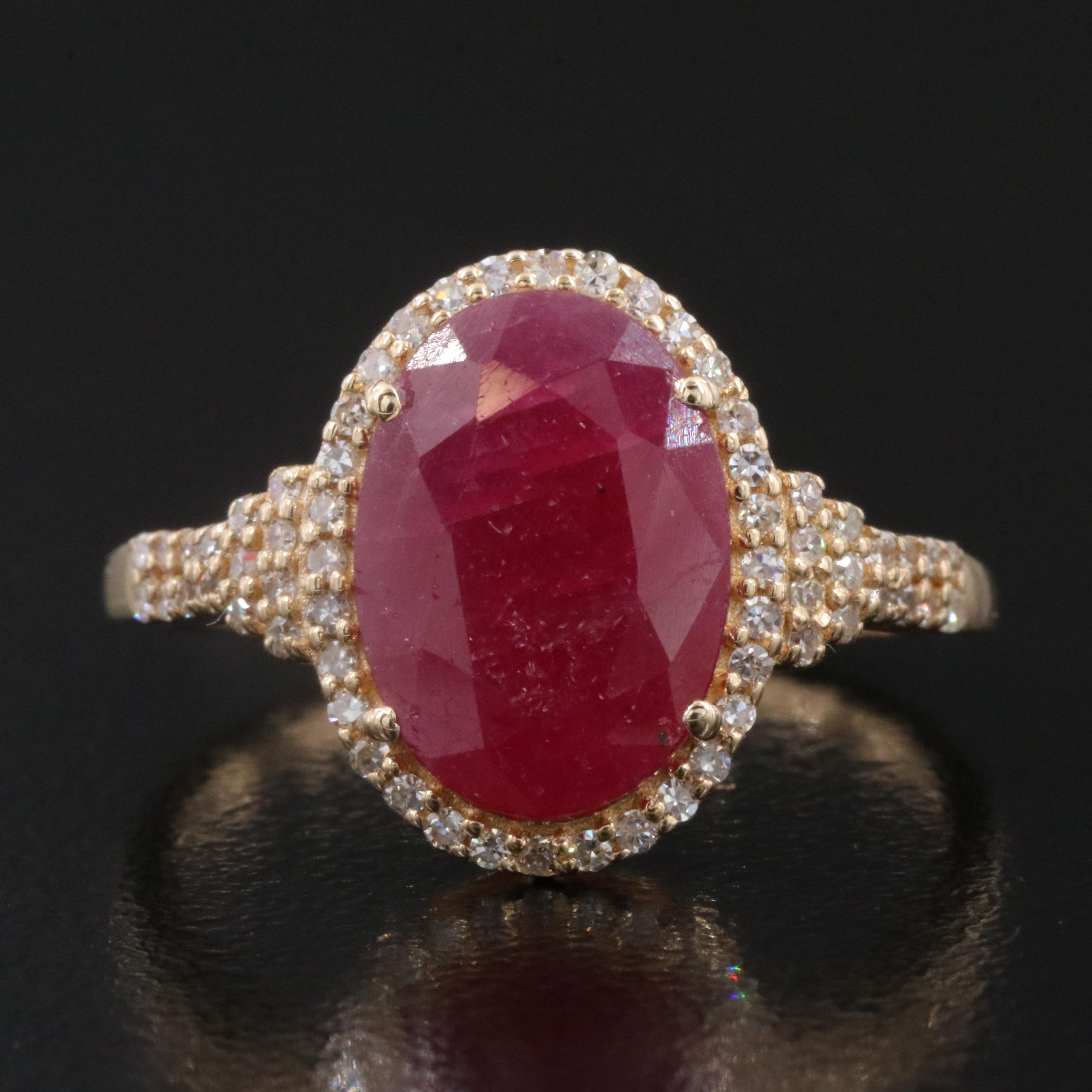 14K 1.39 CT Ruby and Diamond Halo Ring