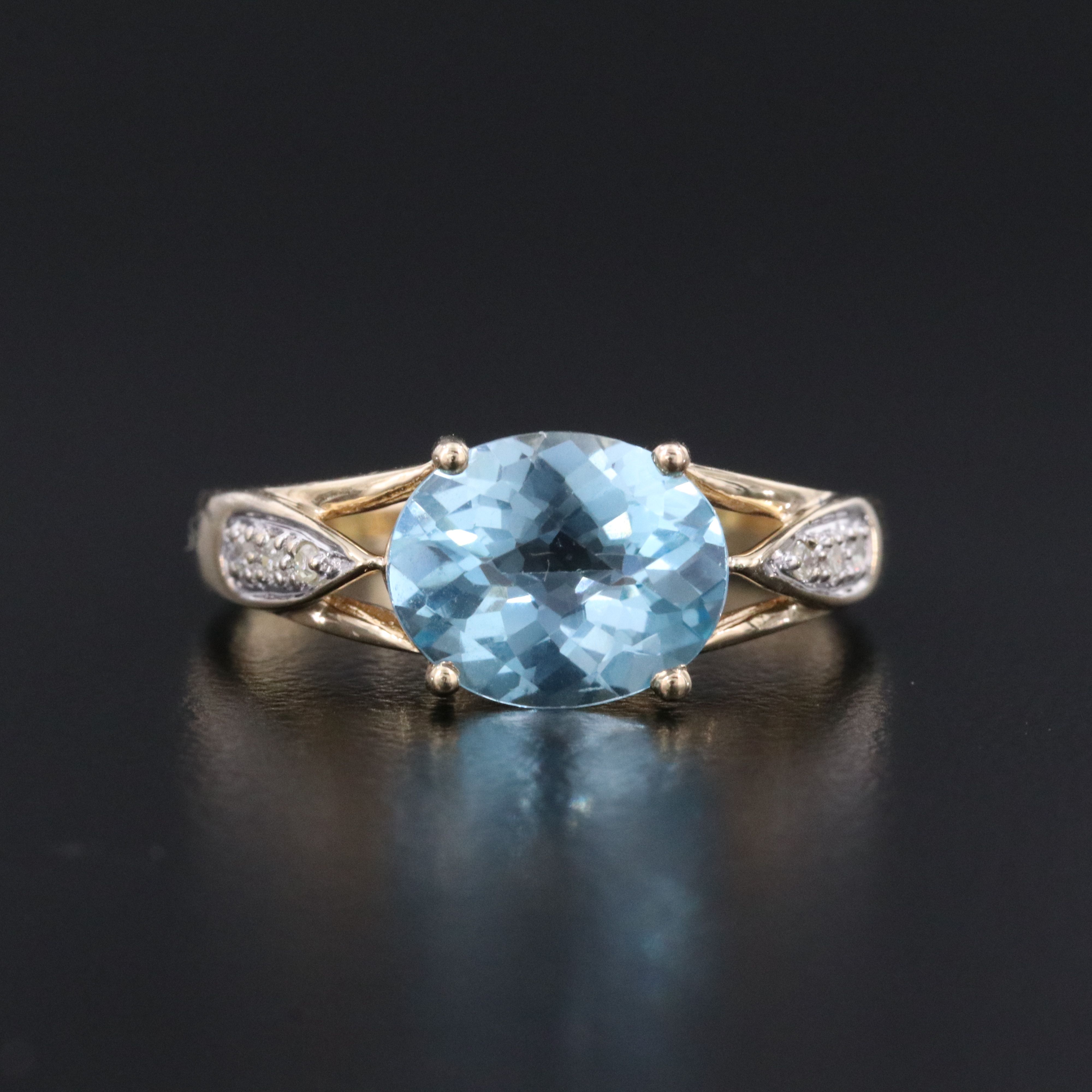 10K Swiss Blue Topaz and Diamond East West Ring
