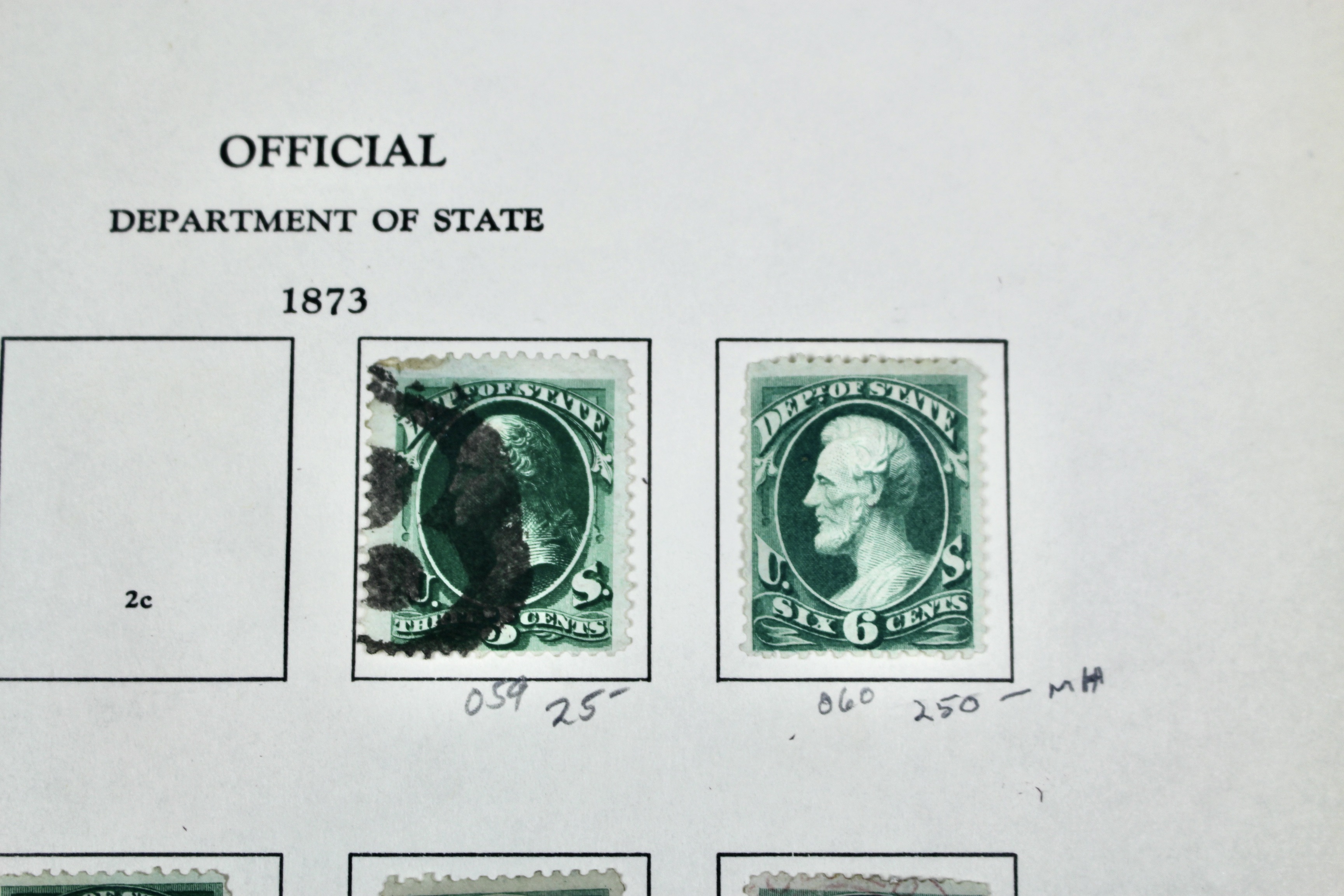 Eight U.S. Department of State Postage Stamps, 1873
