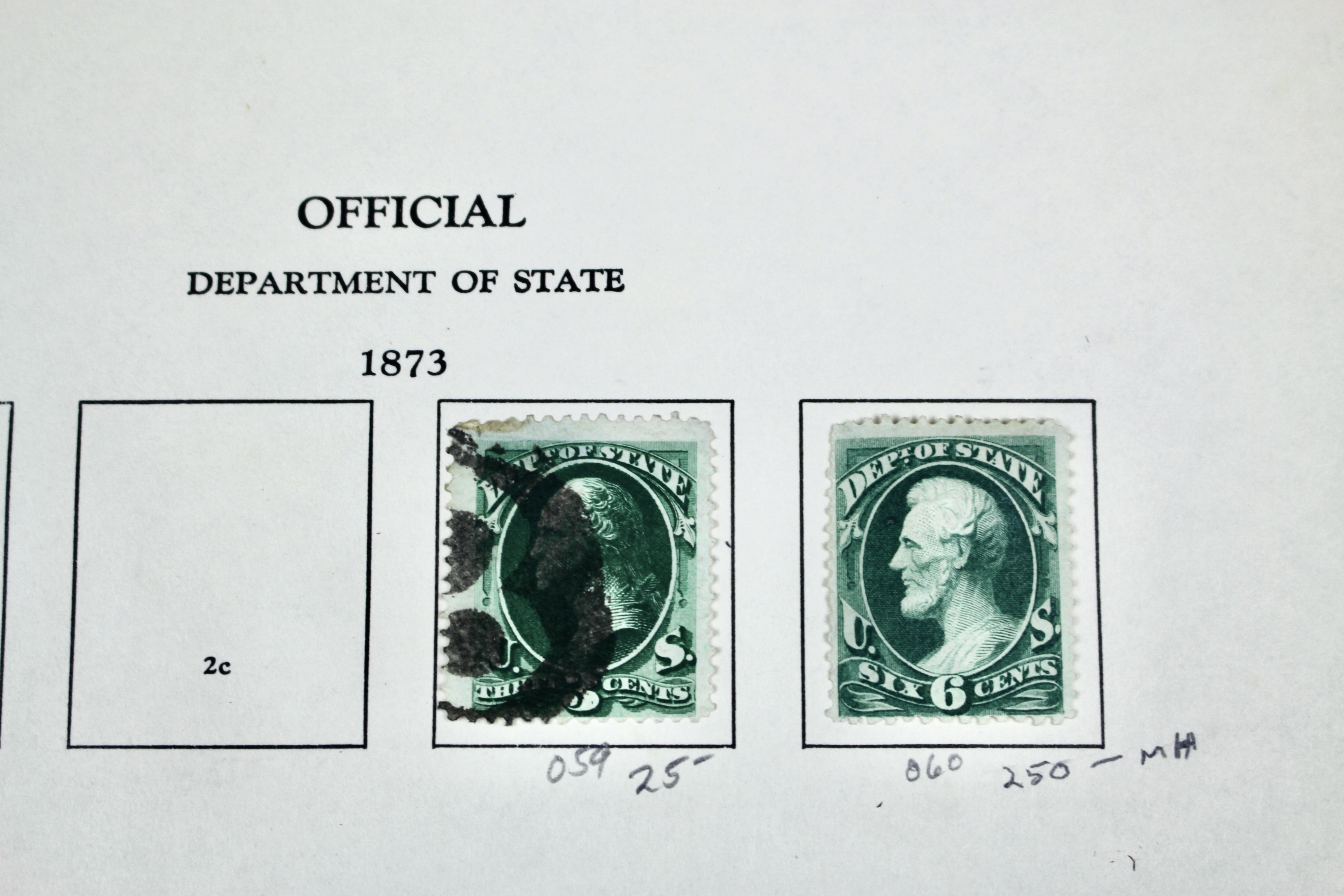 Eight U.S. Department of State Postage Stamps, 1873