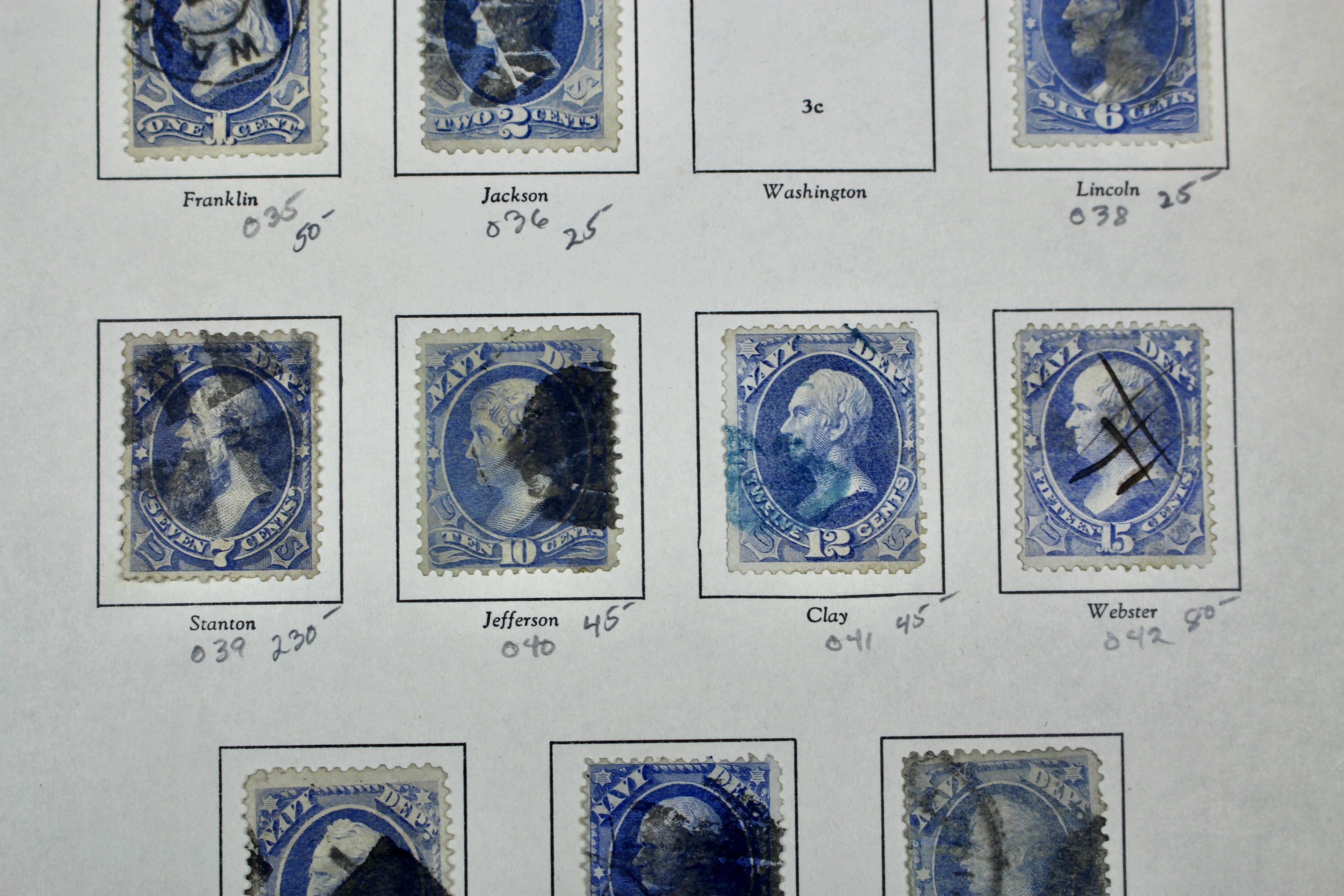 Ten Different U.S. Official Navy Department Postage Stamps, 1873