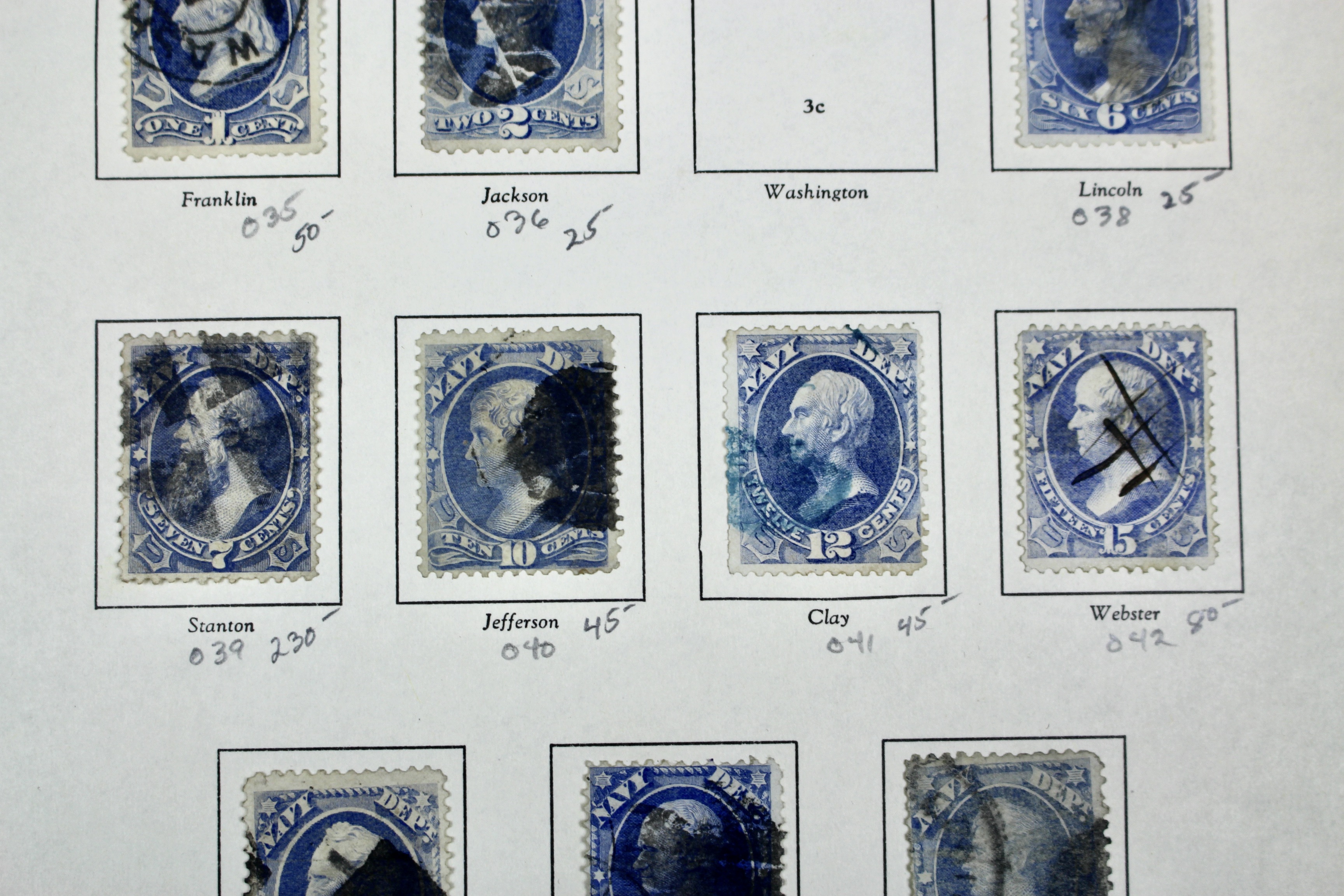 Ten Different U.S. Official Navy Department Postage Stamps, 1873