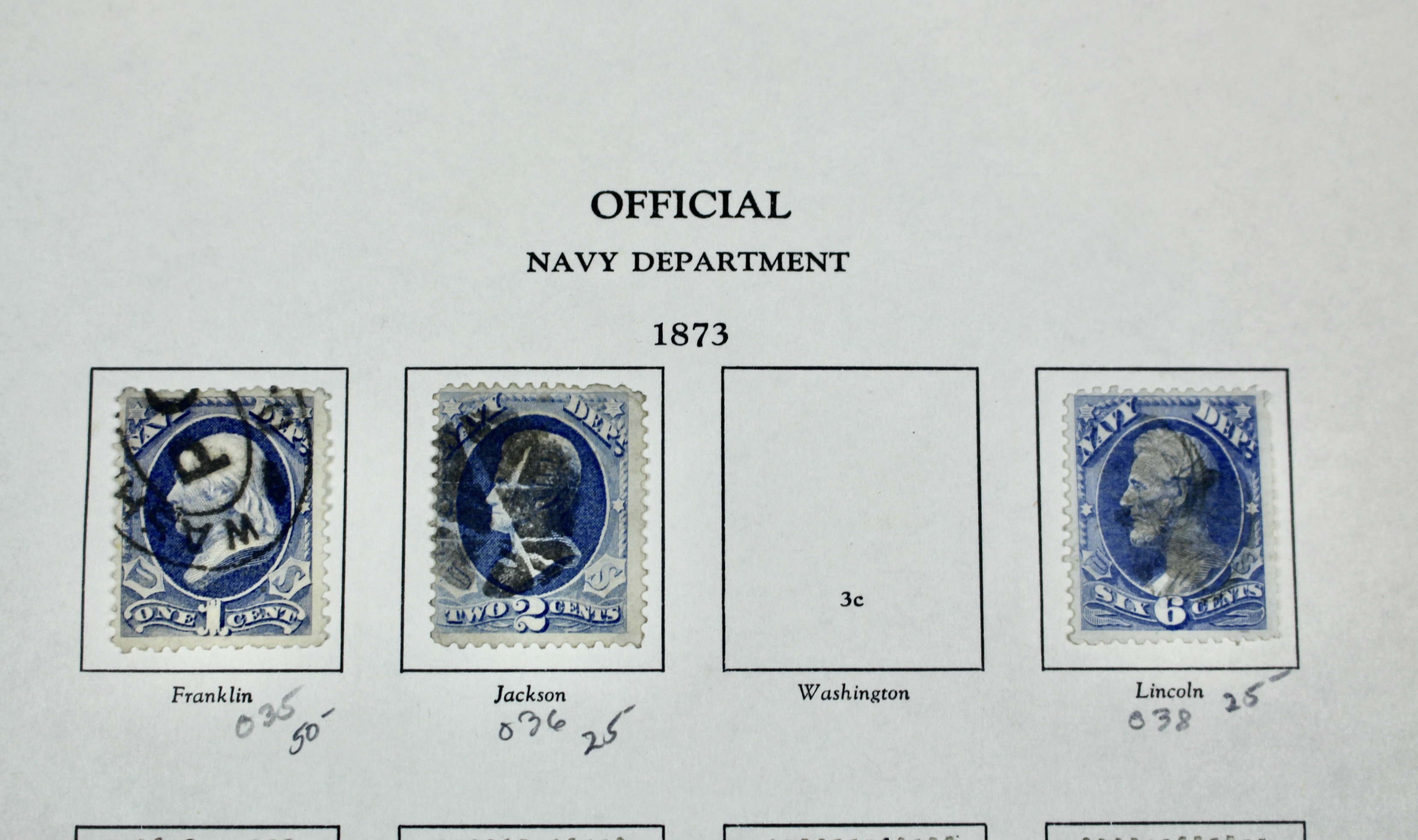 Ten Different U.S. Official Navy Department Postage Stamps, 1873