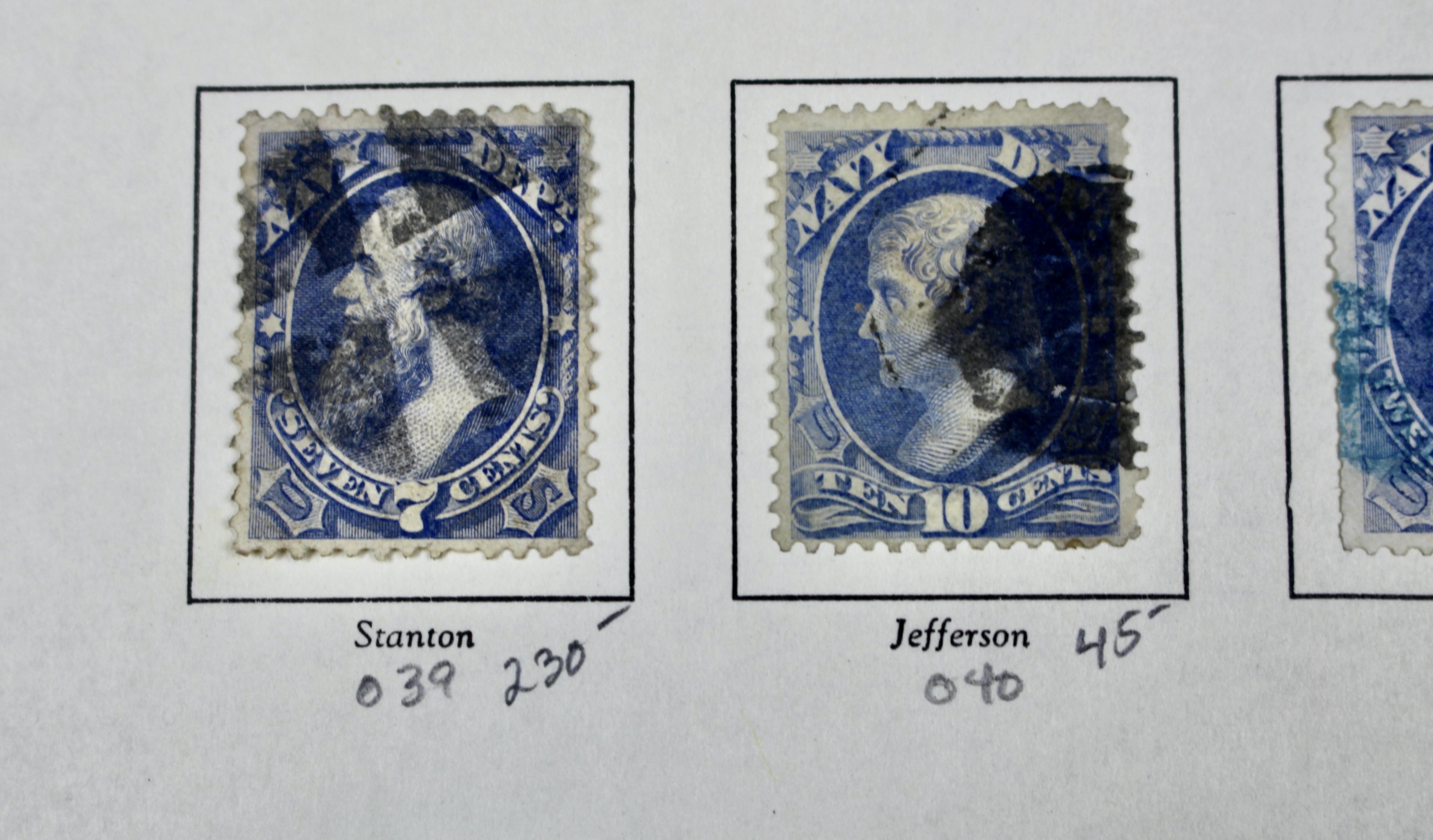 Ten Different U.S. Official Navy Department Postage Stamps, 1873
