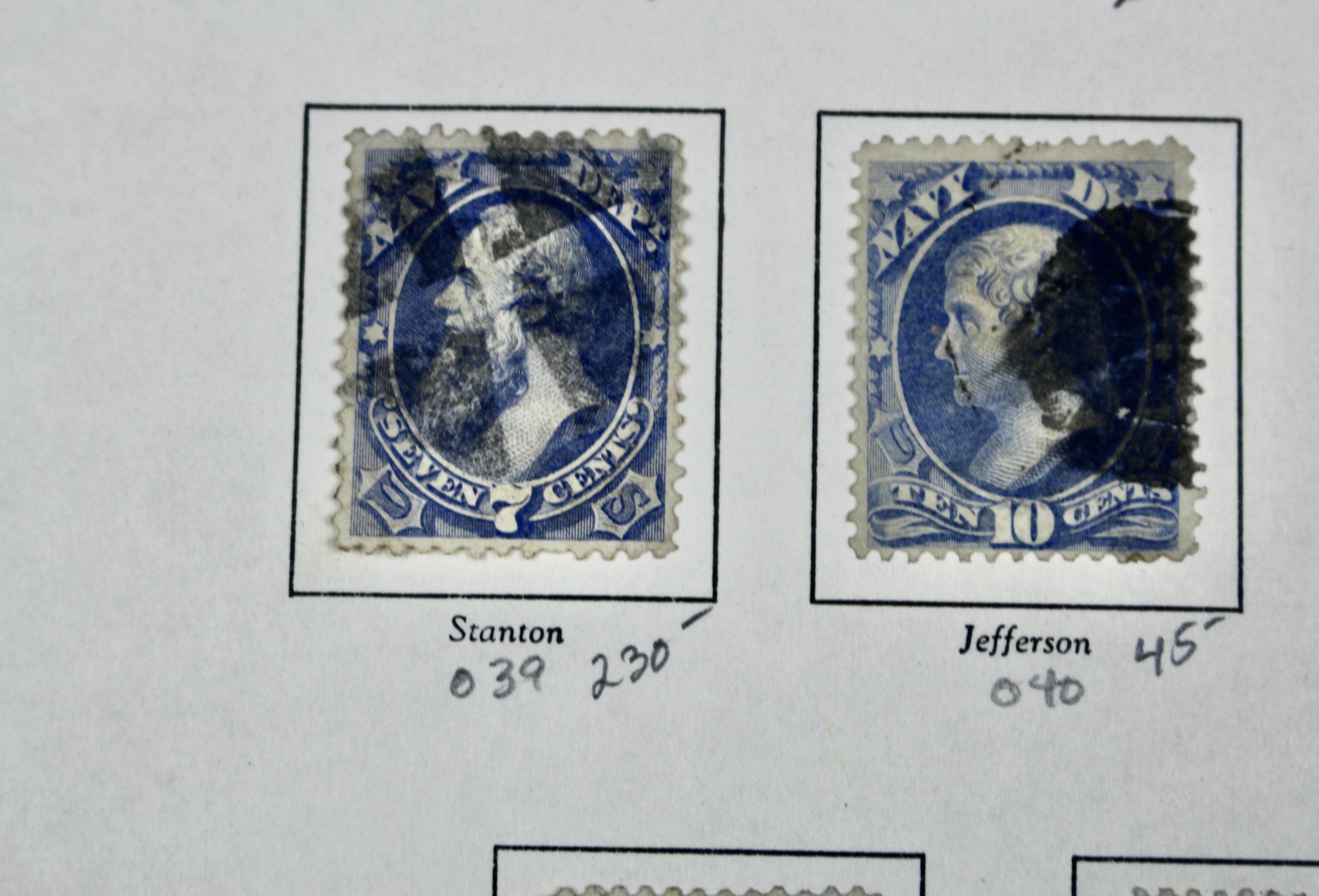 Ten Different U.S. Official Navy Department Postage Stamps, 1873