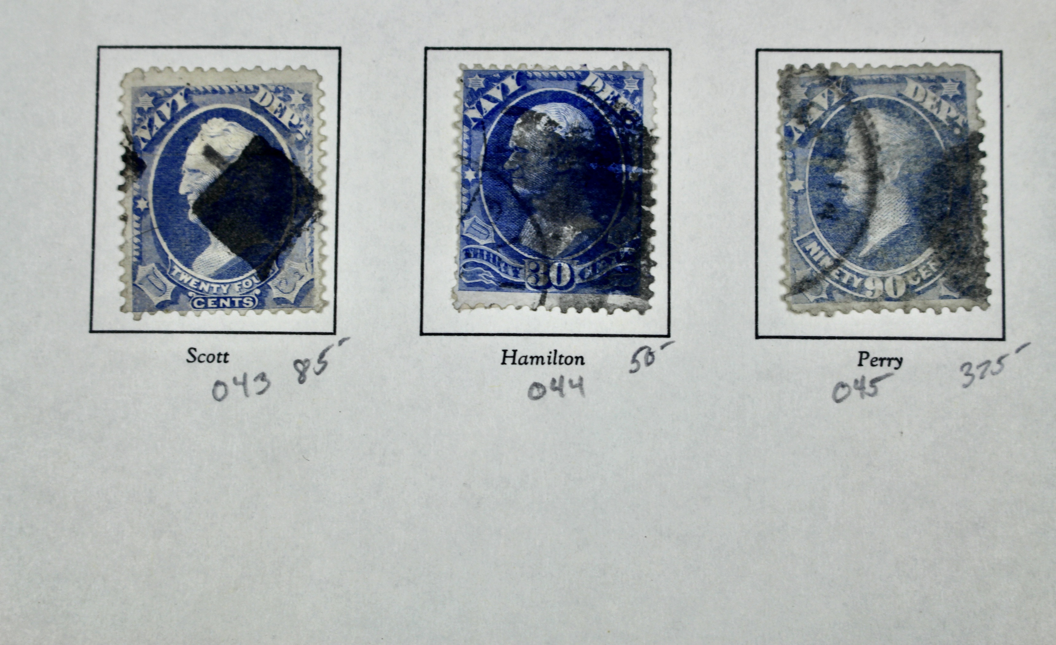 Ten Different U.S. Official Navy Department Postage Stamps, 1873