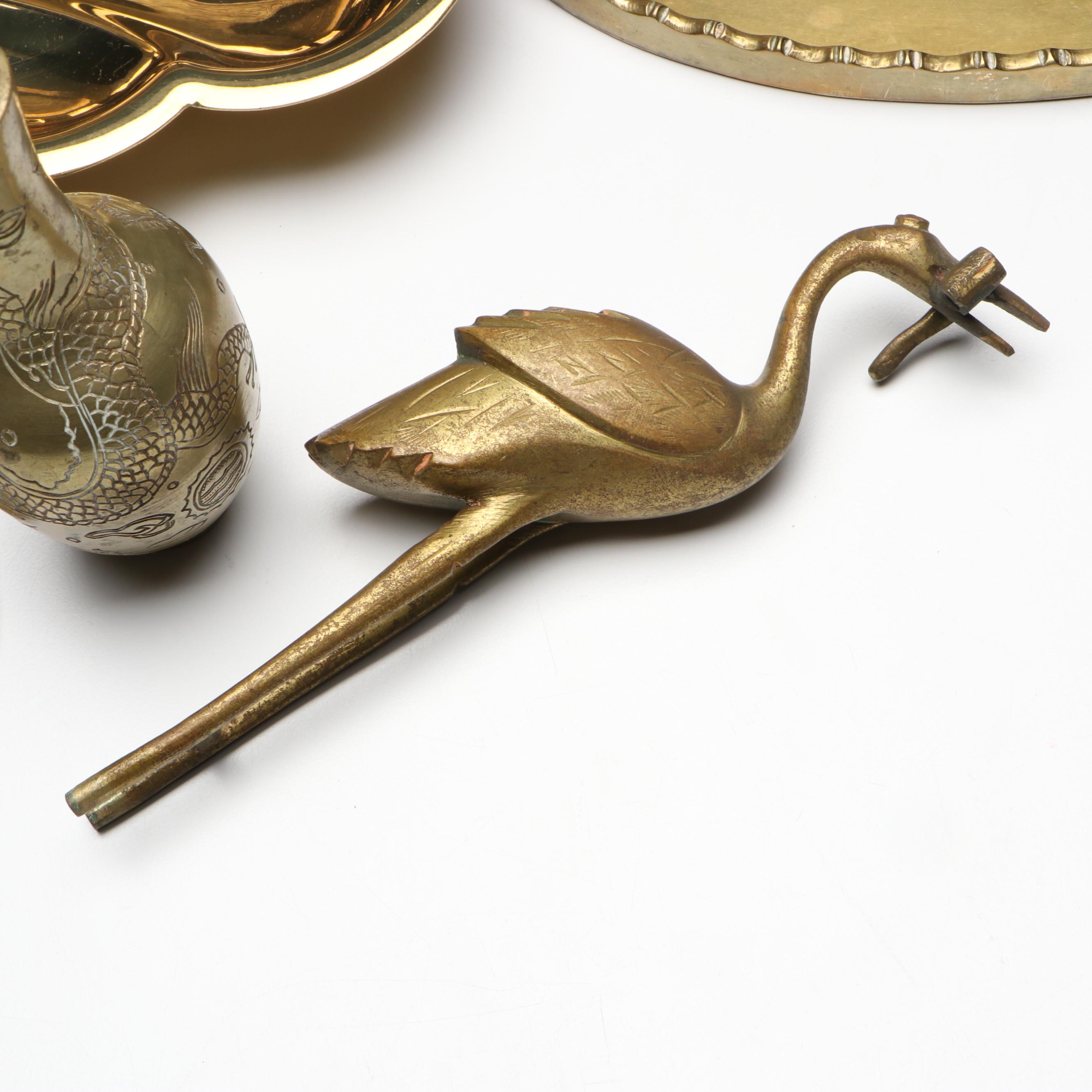 Chinese Style Chased Brass Tableware and Candelabrum with Other Tray