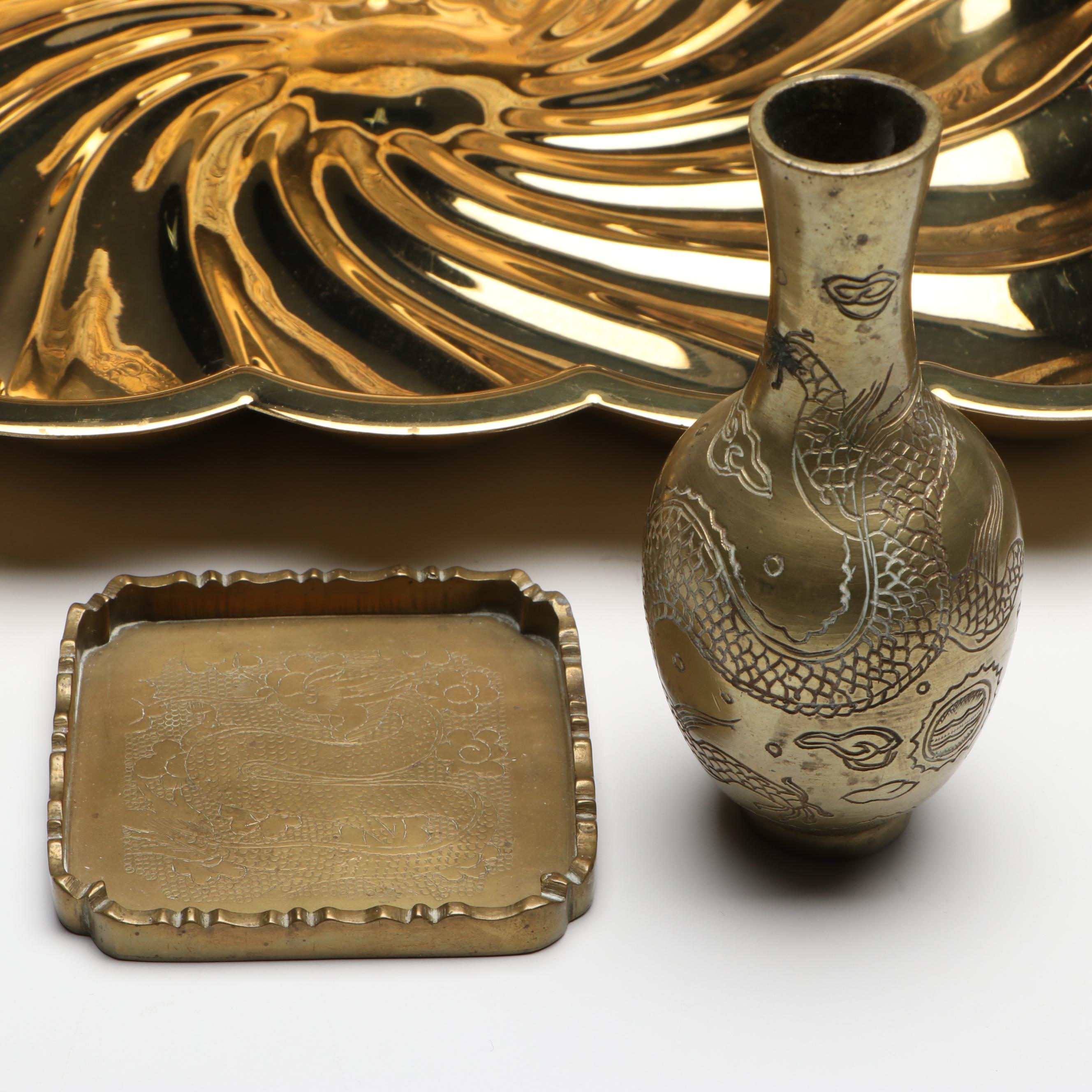 Chinese Style Chased Brass Tableware and Candelabrum with Other Tray
