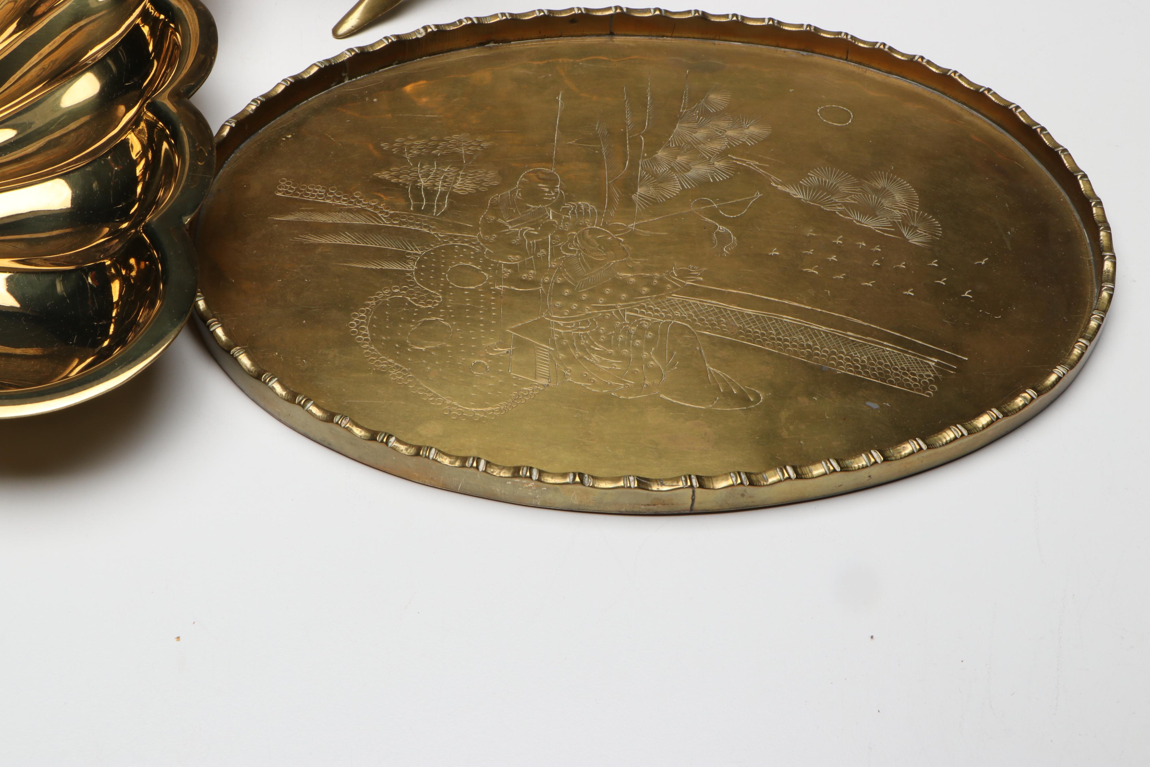 Chinese Style Chased Brass Tableware and Candelabrum with Other Tray