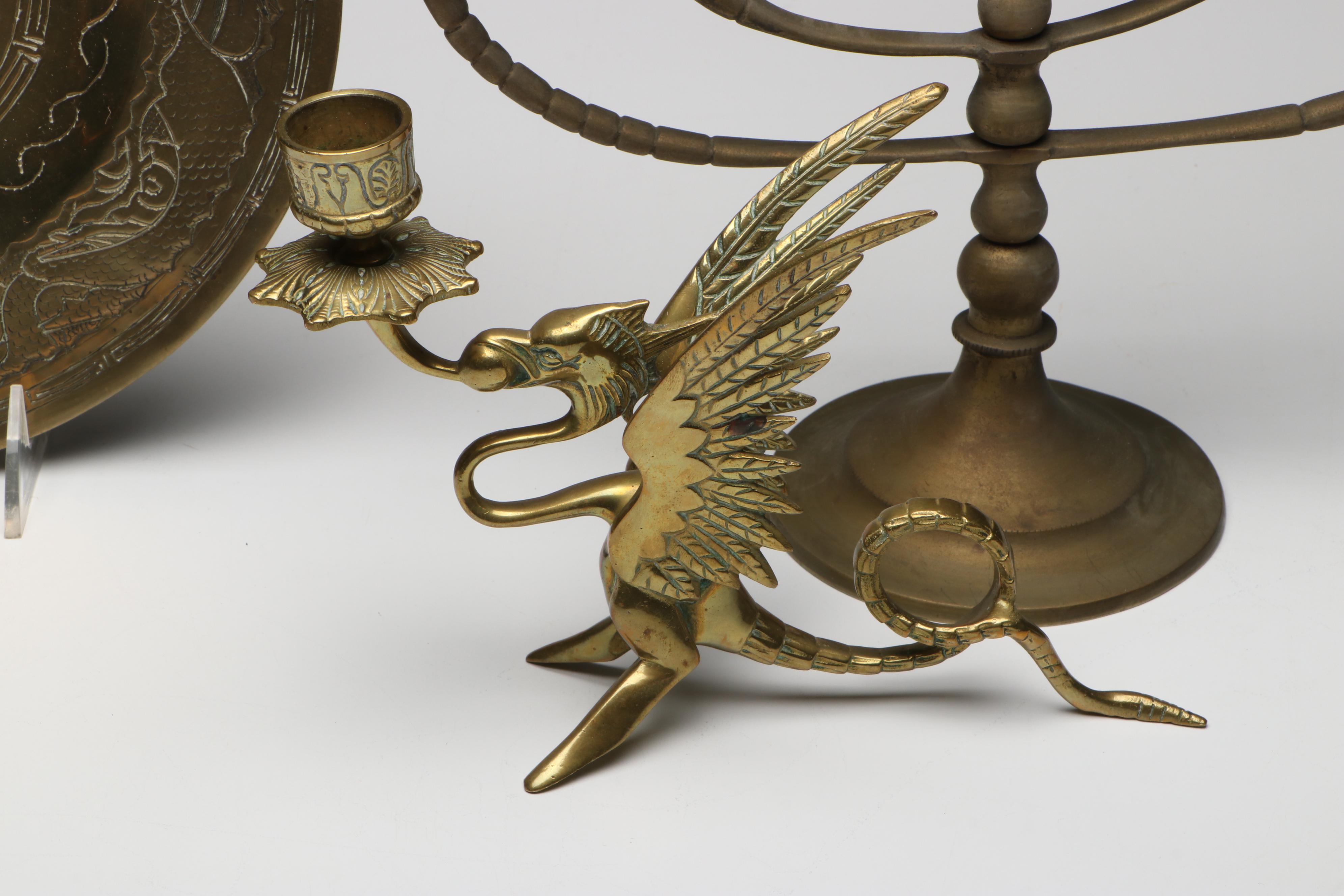 Chinese Style Chased Brass Tableware and Candelabrum with Other Tray