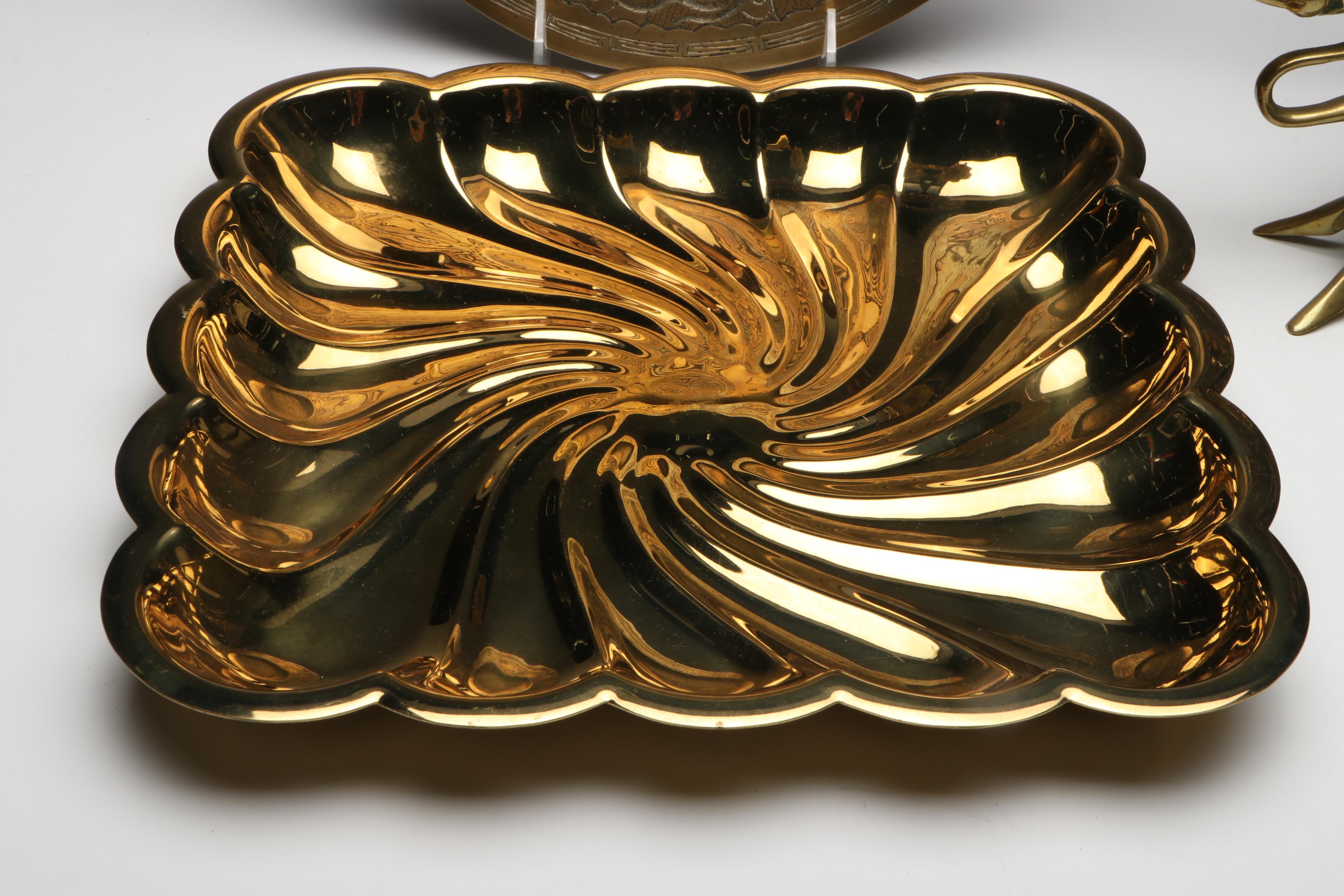 Chinese Style Chased Brass Tableware and Candelabrum with Other Tray