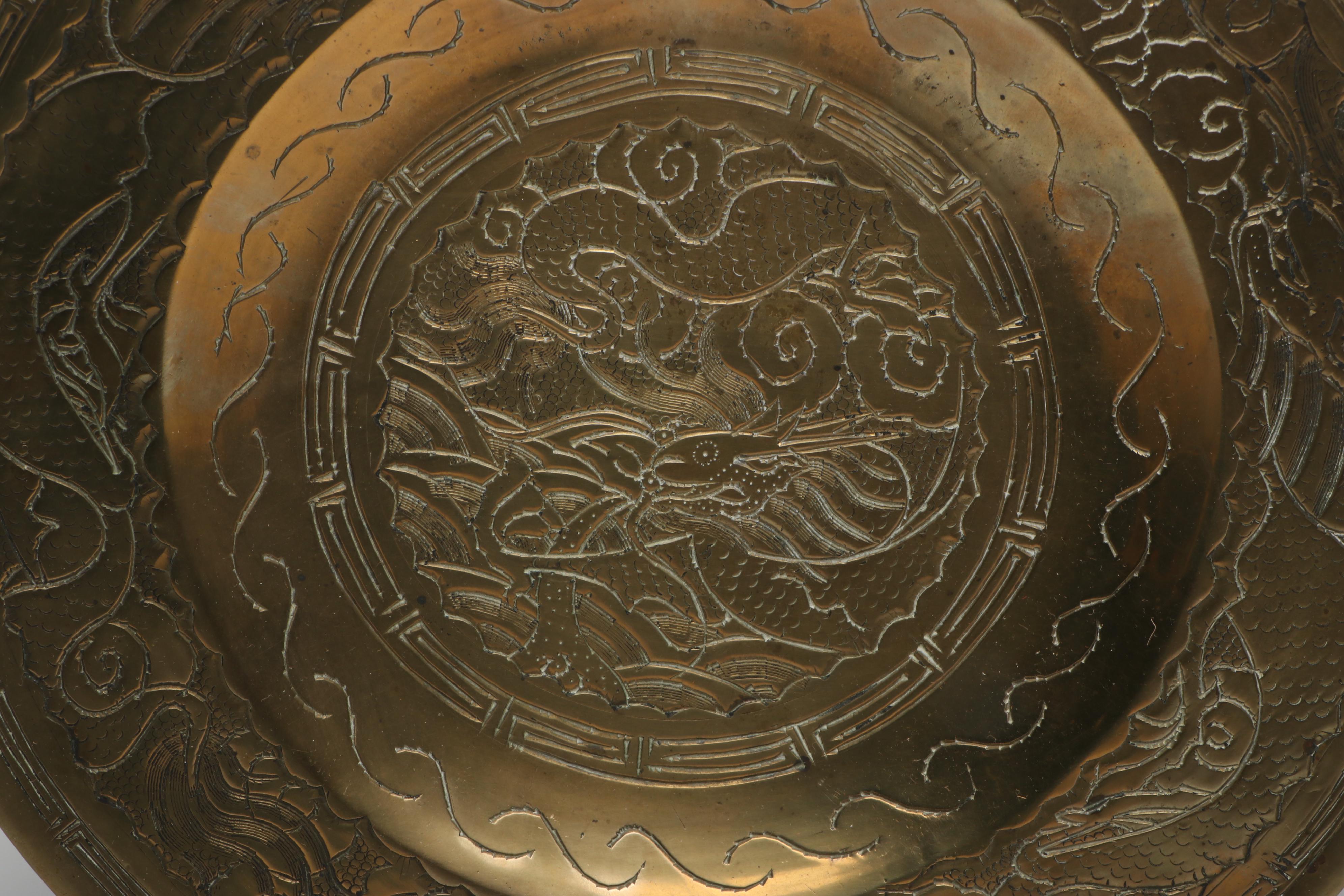 Chinese Style Chased Brass Tableware and Candelabrum with Other Tray