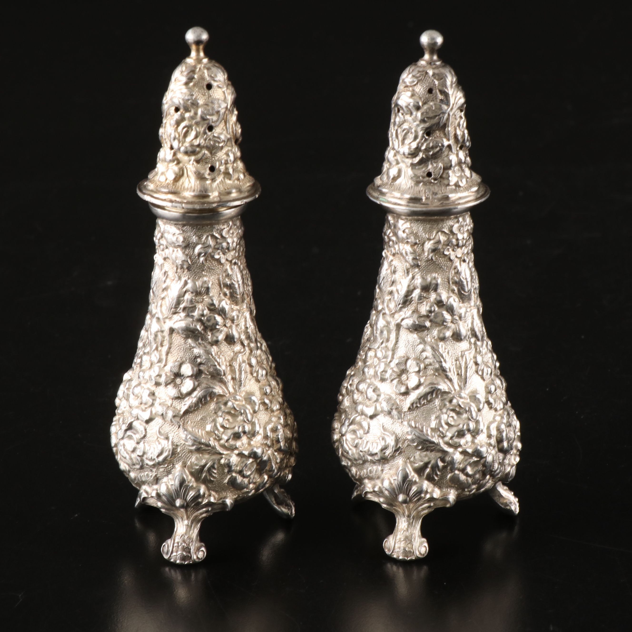 Stieff "Rose" Sterling Silver Repoussé Shakers