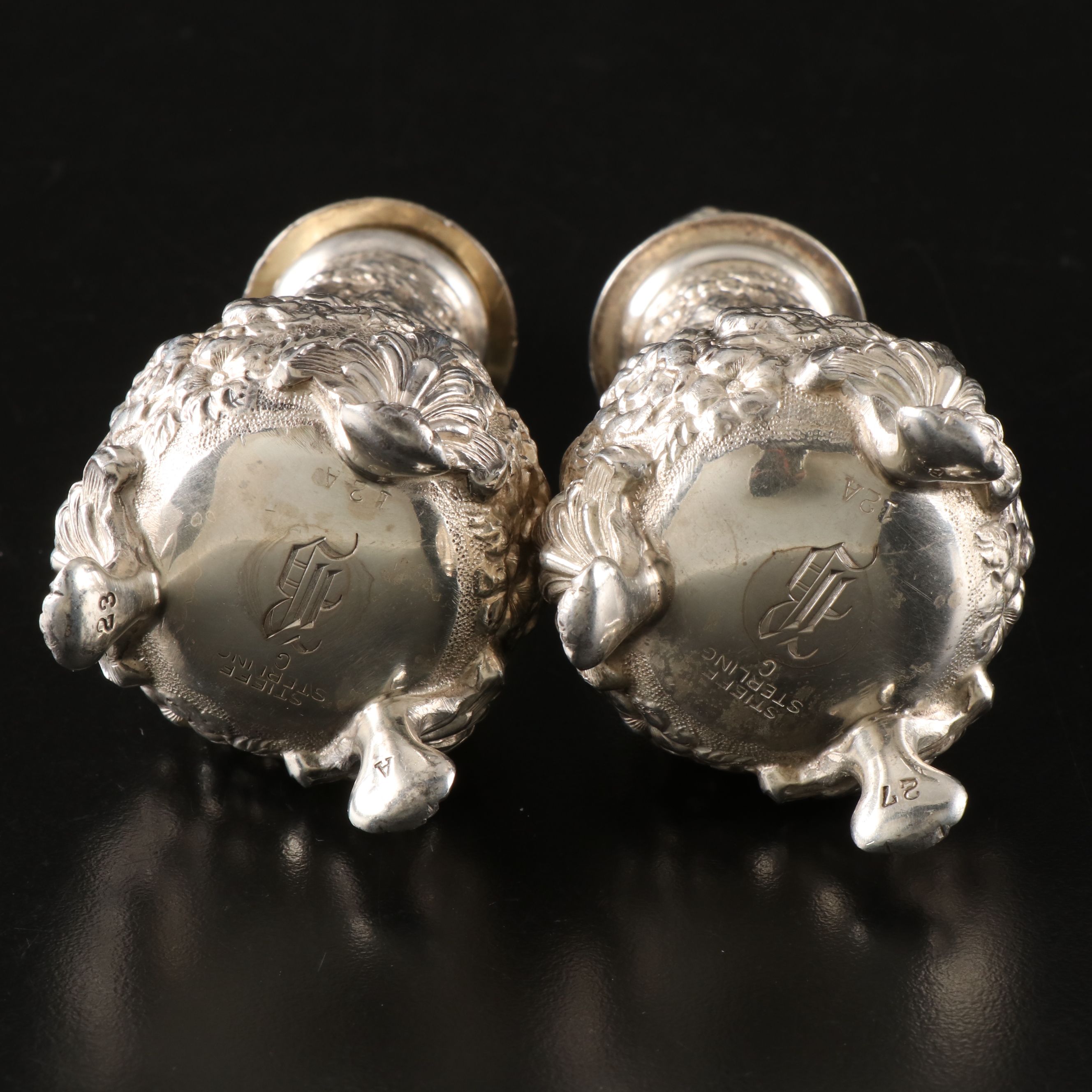 Stieff "Rose" Sterling Silver Repoussé Shakers