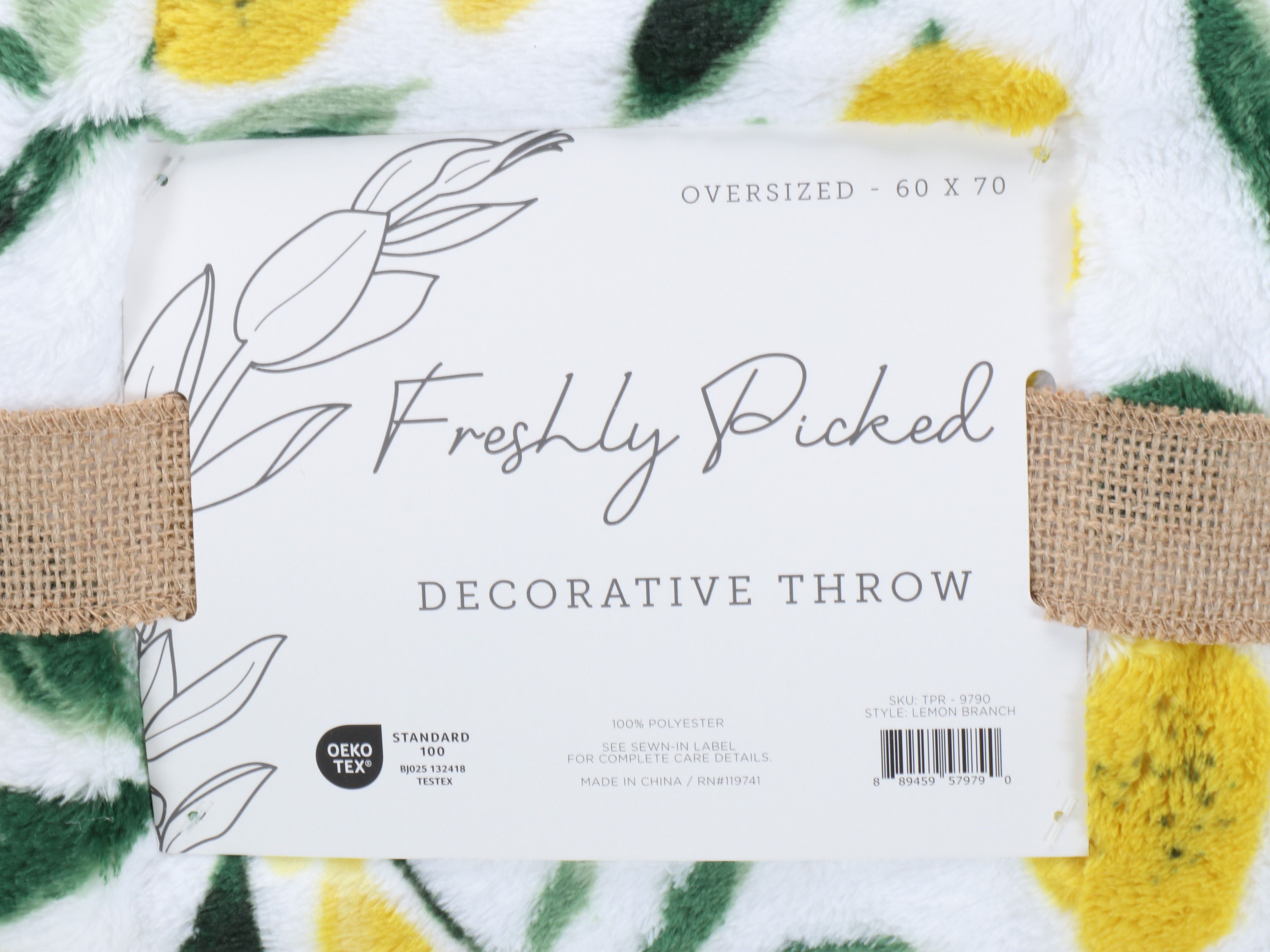 Freshly Picked Plush Lemon Throw Blanket with Lemon Print Cotton Tote Bag